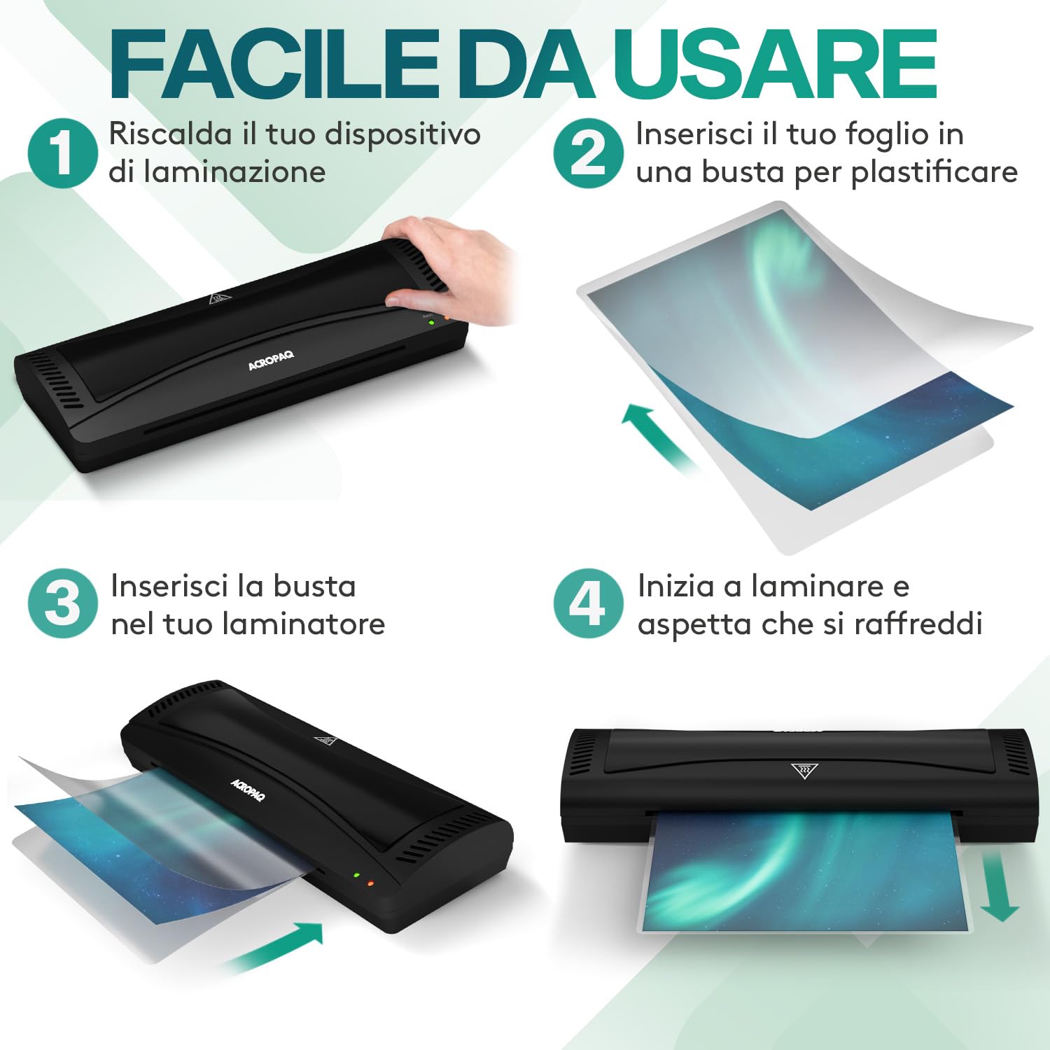 ACROPAQ Fogli plastificatrice A3 opache - Confezione di 100 fogli per plastificare, 2x100 (200) microns, 100 pezzi, Finitura opaca, Anti-impronte digitali, Angoli arrotondati - Buste plastificazione