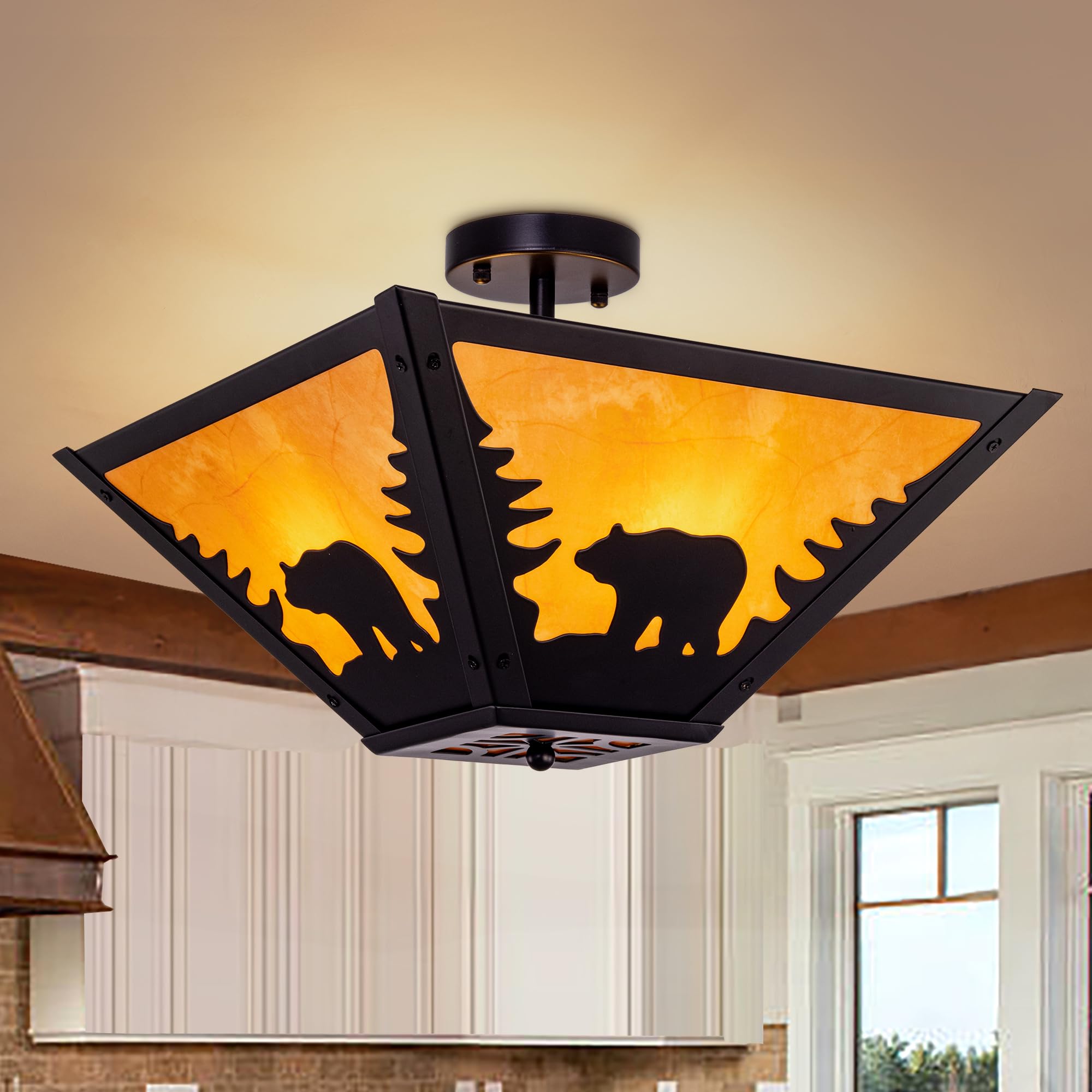 TOCHIC Rustic Ceiling Light Fixture, Farmhouse Semi Flush Mount