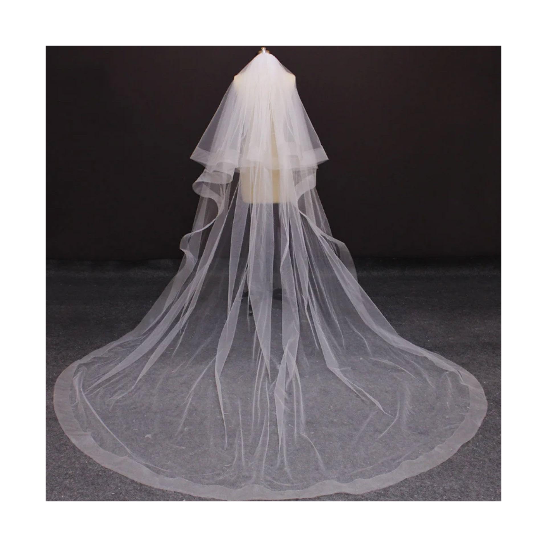 Esmen Ivory Veil Horsehair Edge Long Wedding Veil 2 Tiers Cathedral Bridal Veil With Comb 3 Meters Cover Face Veil Wedding Accessories (White, ) Bride Headdress