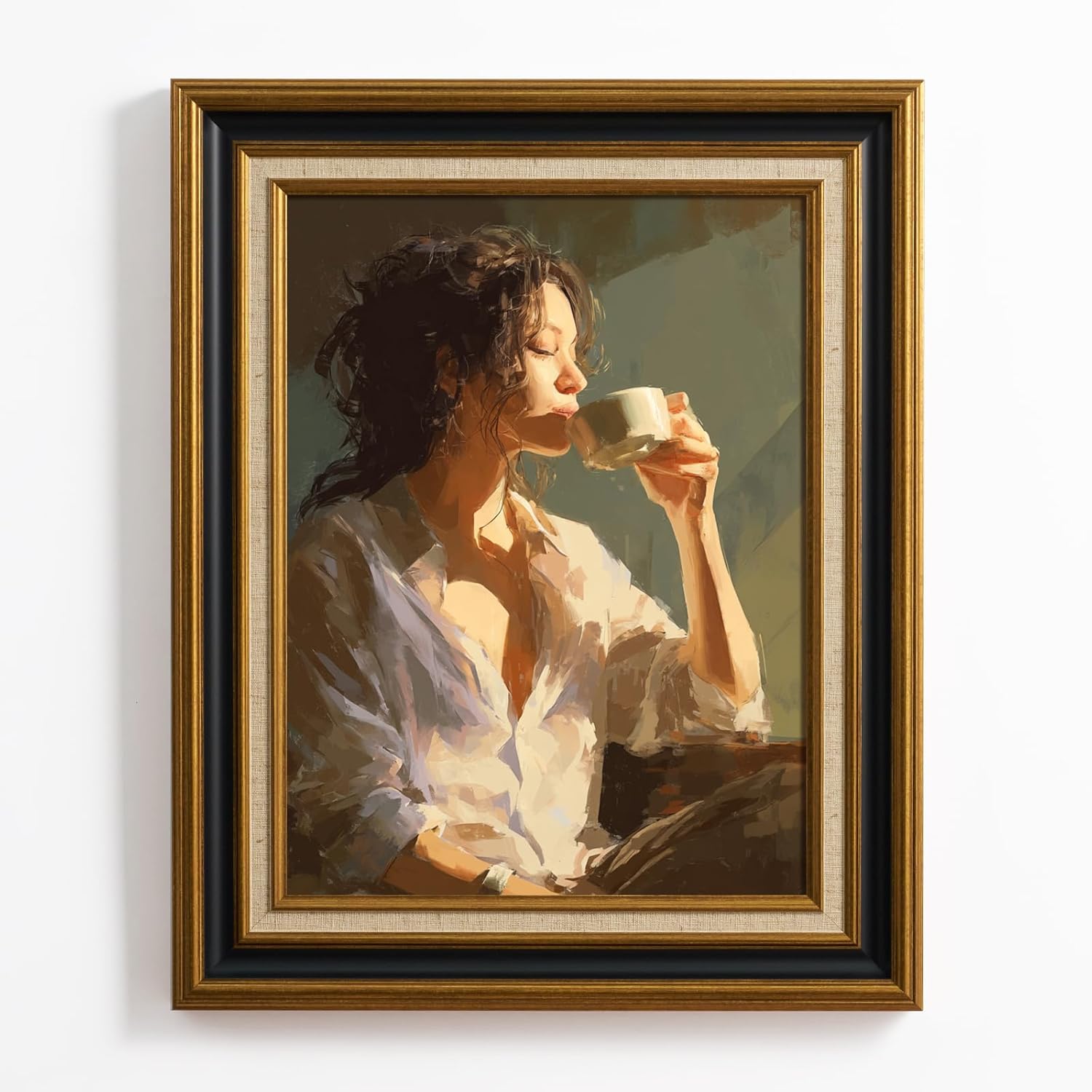 DIY Canvas Frame for 12x16 Art Prints Oil Paintings, 2.6" Wide Minimalist Open Back Wall Frames for Landscape Family Animal Memorial Portraits, No Cover & Back (Black Gold) Black Gold with Liner 12x16",NO Glass & Backing