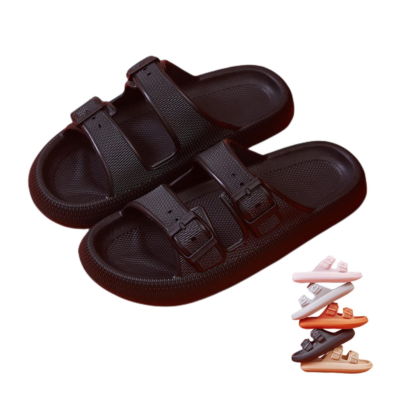 atcryih 2023 New Pillow Slippers, Sandals for Women and Men, Double Buckle Adjustable Slides, EVA Thick-Soled Sandals