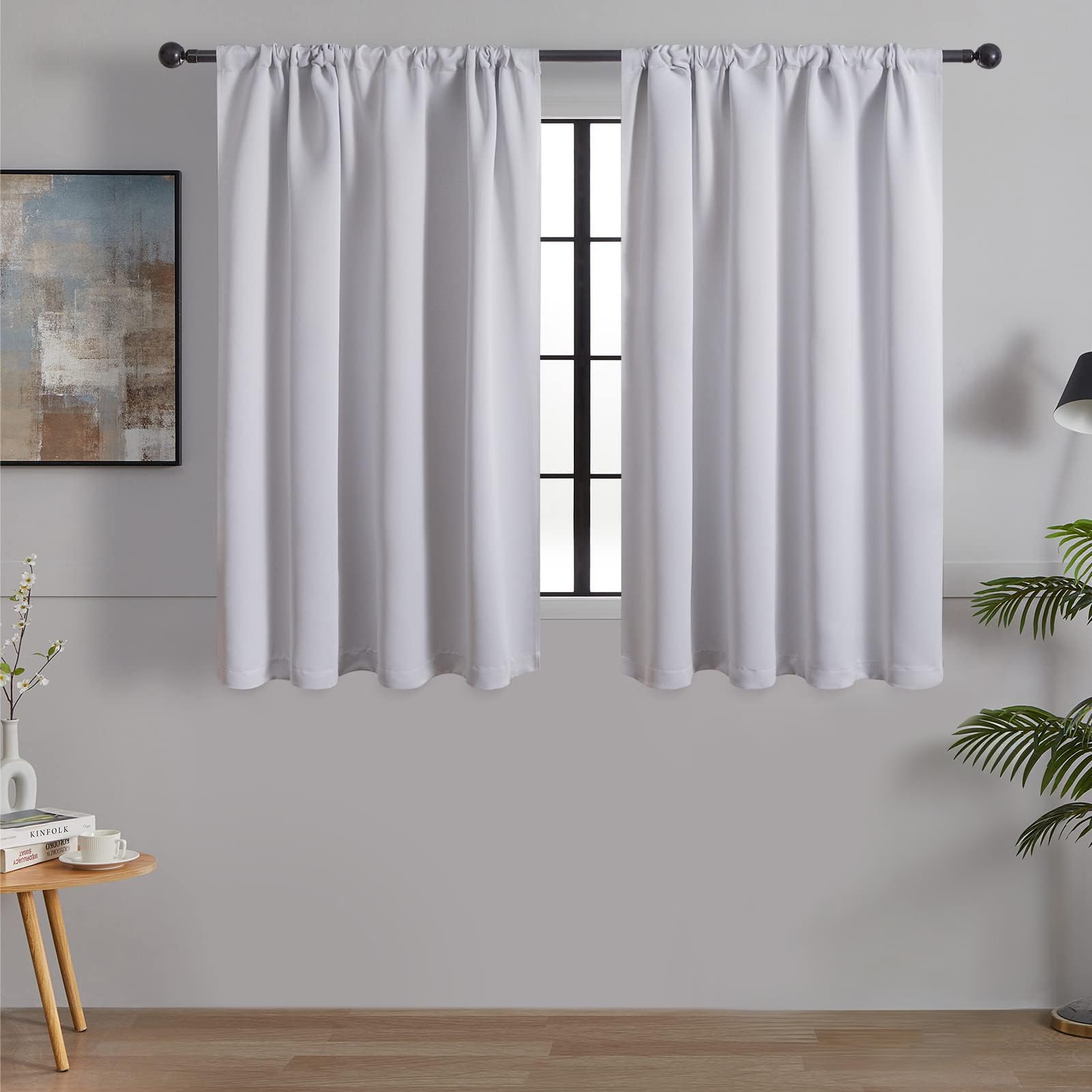 MRTREES Net Curtains Opaque Short Modern Window Kitchen Living Room Bistro Curtain Set of 2 H 120 x W 90 cm Kitchen Curtains Water-Repellent Short Curtain Small with Rod Pull Off White โ image 1