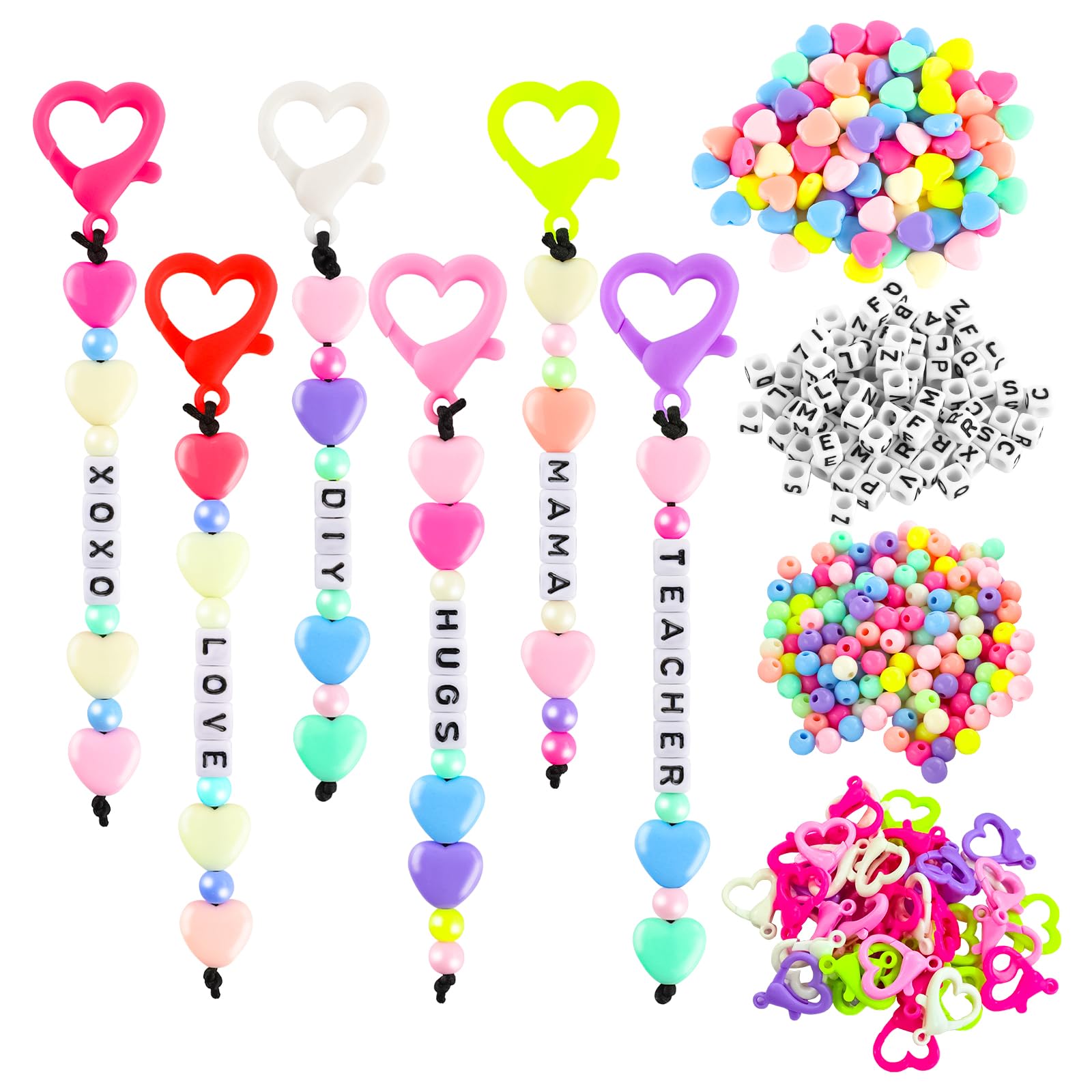 Riverwind 713 Pcs DIY Bead Keychain Kit, Key Chain Making Craft Adjustable Letter Heart Shape Keychain Gift Alphabet Bead Jewelry Key Ring Holiday Party Favor for Women Mama Gift
