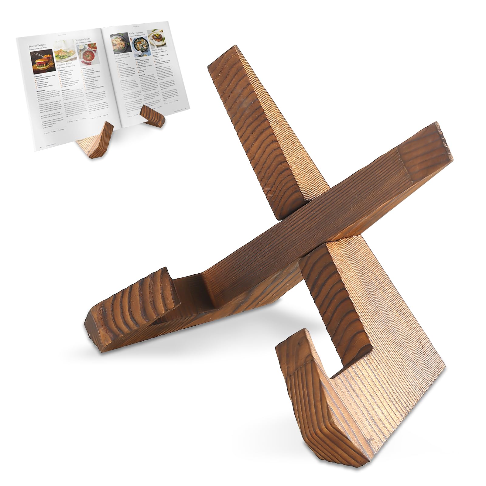 Supporto Per Libri Da Cucina Regolabile – Legno E Alluminio, Pieghevole, Con Clip Scorrevole, Per Libri E Tablet, Misura L 41x28 Cm