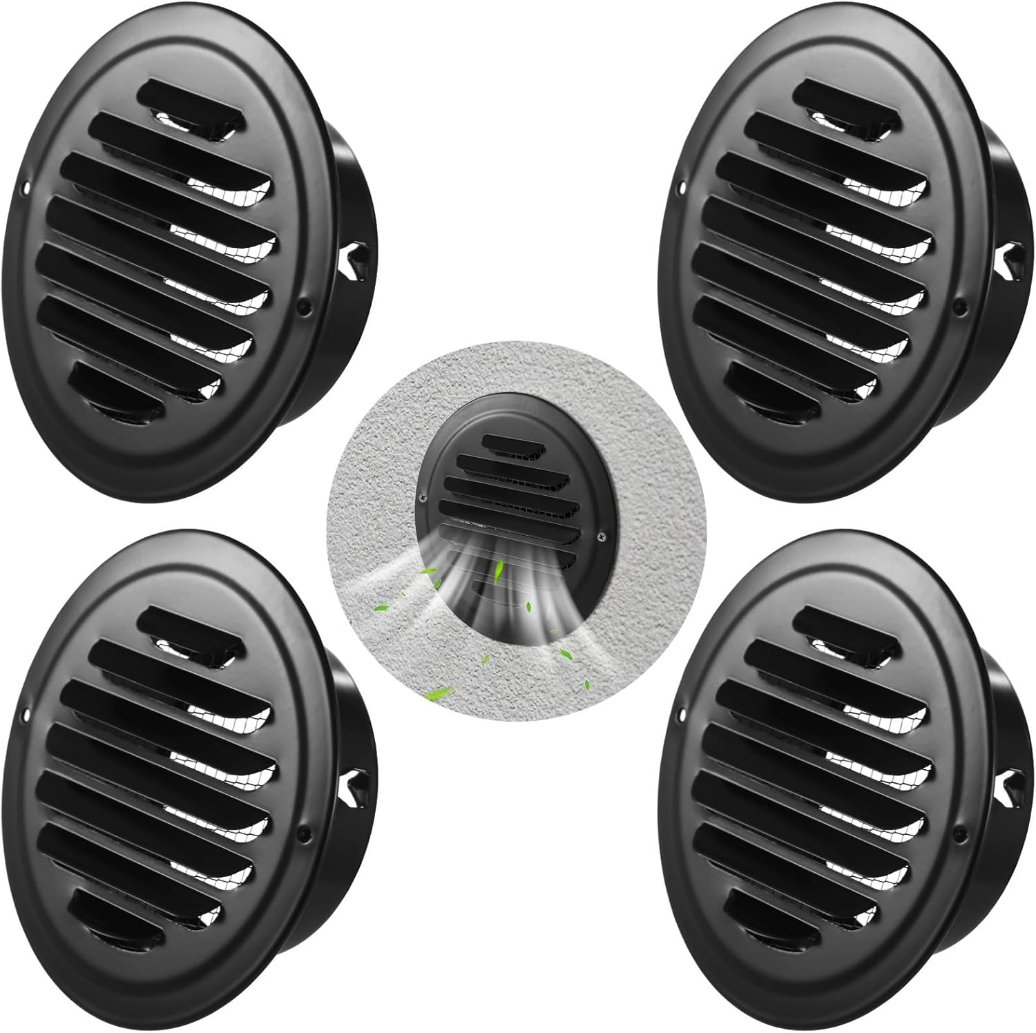 4 Pcs 4 in Black Soffit Vent, Stainless Steel Exhaust Vent with Mesh, Weatherproof Louver Cover for Bathroom Kitchen Office