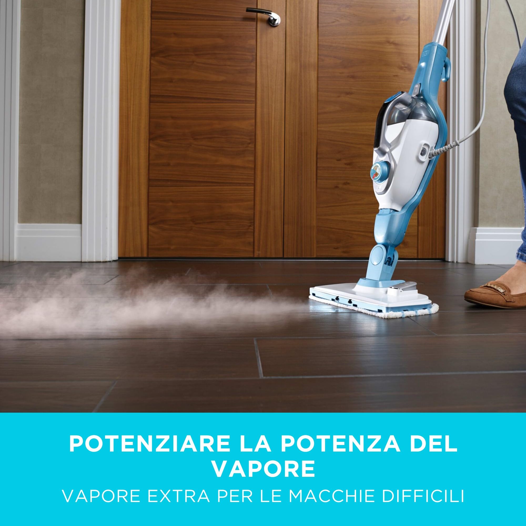 BLACK+DECKER FSMH1321JSM-QS Lavapavimenti a vapore STEAM-MOP 13 in 1, Sistema di Pulizia Guanto Steamitt, con Generatore di Vapore Portatile, 1300W