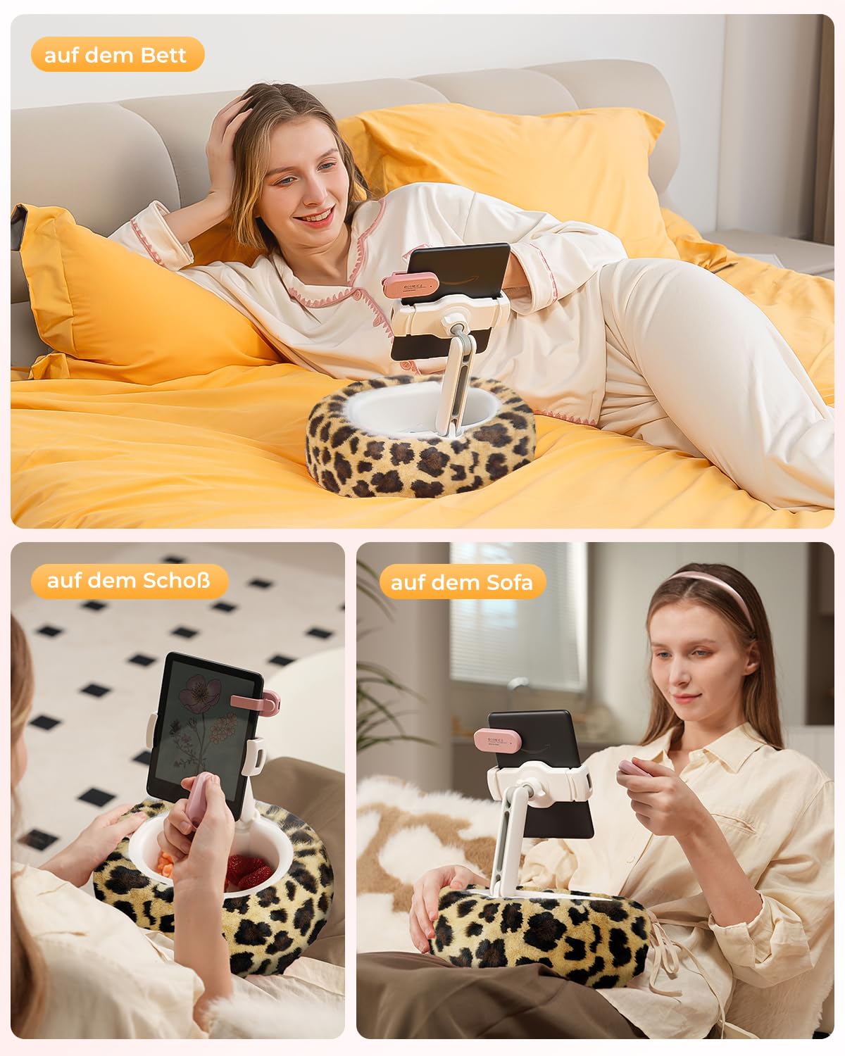 SupeDesk Tablet Halterung Bett,Kindle Halterung Kissen,iPad Ständer,kompatibel mit 4–11" Geräten,Handyhalterung,Kindle Halter für Sofa,Schoß,Bett, zum Lesen und Videoschauen, kuschelig weich & bequem