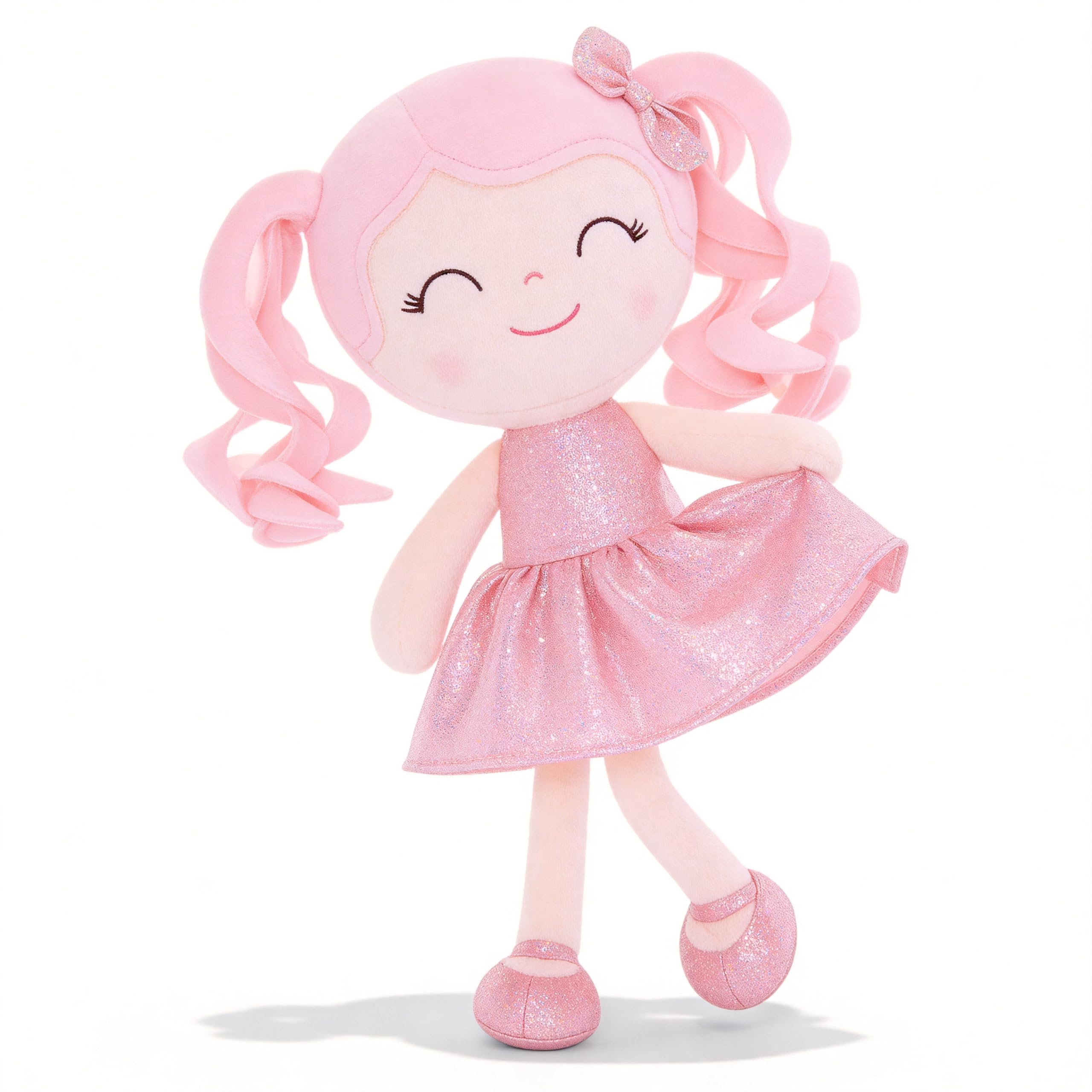 Gloveleya Baby Dolls Soft Snuggly Doll First Baby Girl Gifts Plush Doll with Sparkling Dress Pink 12inches Pearlescent Series