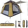 Hewolf Camping Tent 3-4 Person,Pop Up Tent, Automatic Waterproof Tent with Porch, 2-Door and 2-Pane Double Layer Instant Tent for Family