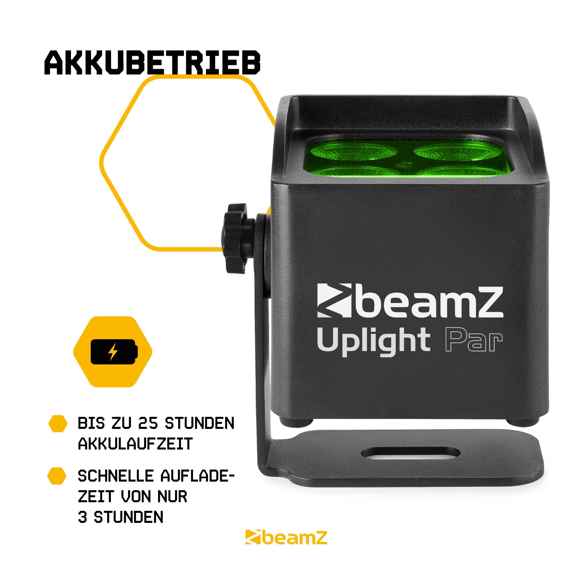 BeamZ BBP44 Akku Uplight 2er Set Mini 4x4 Watt LED Par Strahler Outdoor, RGWB, 25h Akkulaufzeit, IP65, Bühnenbeleuchtung, Soundmodus, 0-100% Dimmer, Automodi, Bühnenlicht, Inkl. Fernbedienung
