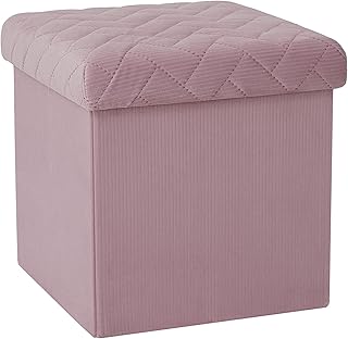B FSOBEIIALEO Storage Ottoman Cube, Ottoman with Storage Folding Ottomans Cube Seat Toy Chest Box Storage Chest Small Ottoman Velvet Footstool 12.6"x12.6"x12.6" Pink