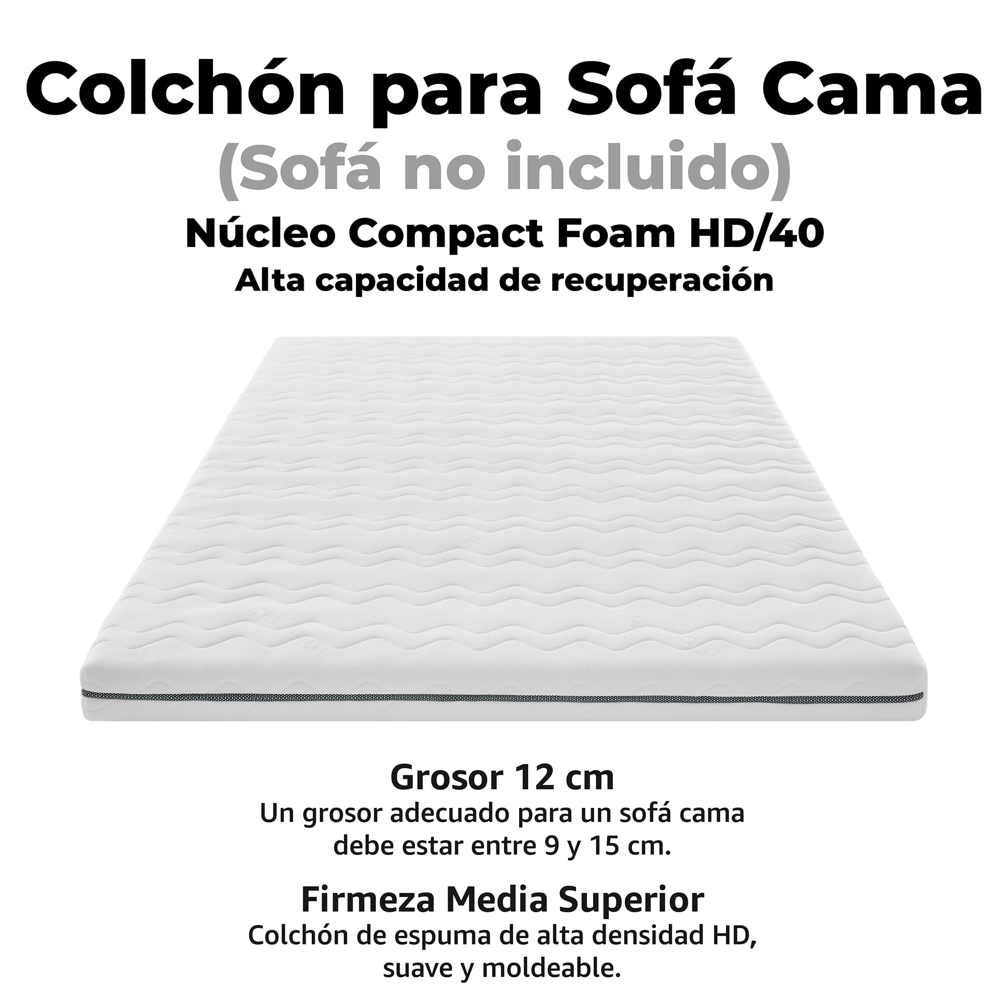 Colchón Sofá Cama 140x180 Matrimonio Doble. Altura 12 cm. Funda con Cremallera Lavable y Transpirable.