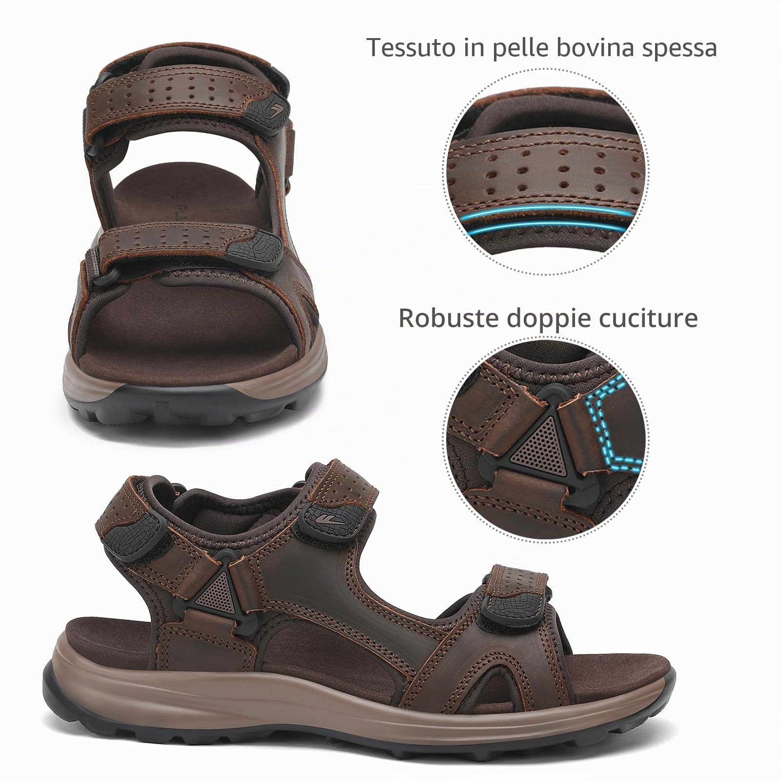 FLARUT Sandali da Uomo Scarpe da Trekking Estive Sport all'aperto in pelle Spiaggia Punta Aperta l'escursionismo Sportivi Casual(Marrone Scuro,44)