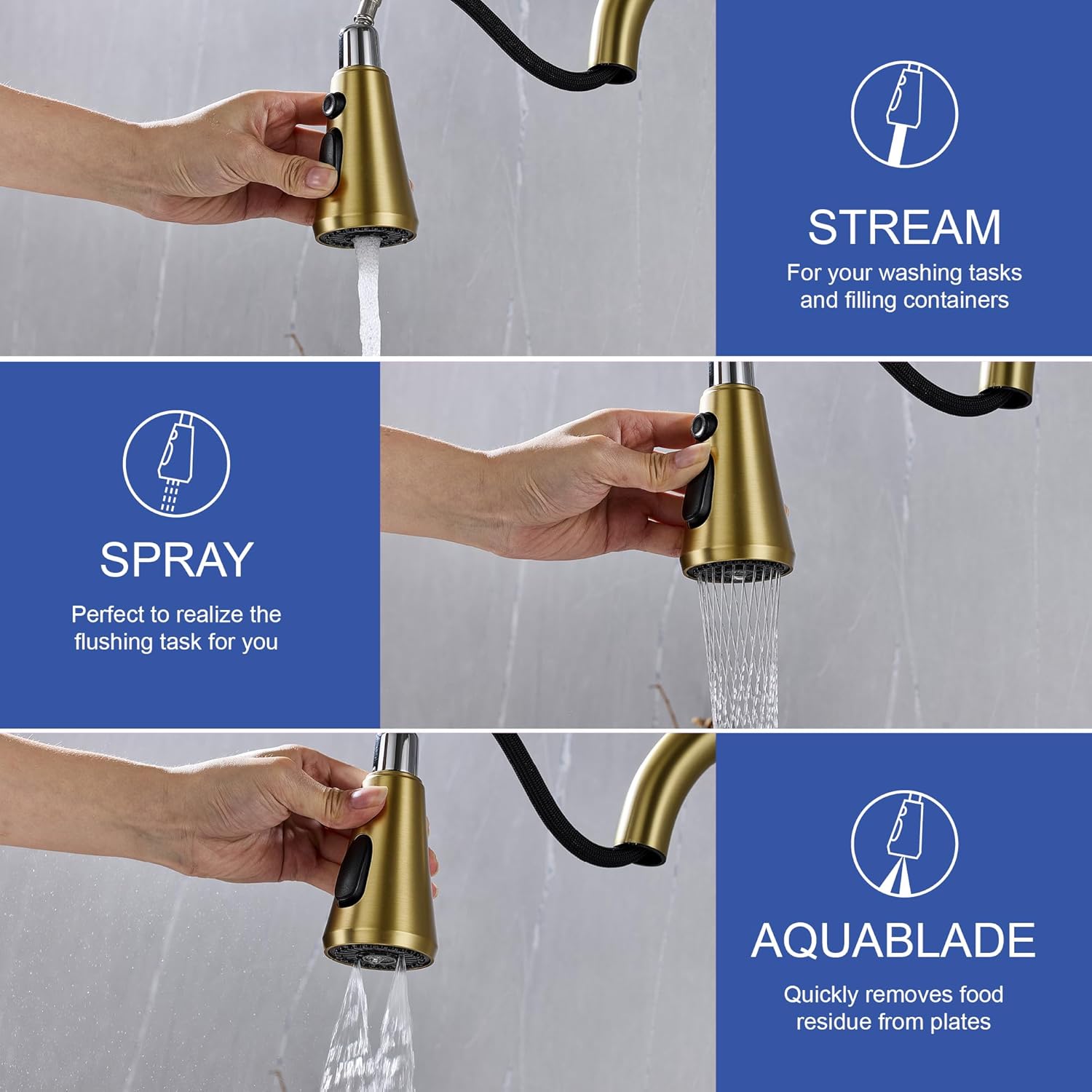Kitchen Faucet with Glass Rinser Single Handle Pull Down Kitchen Sink Faucet with Cup Washer 1 or 3 Hole Glass Rinser Faucet for Kitchen Sink, Brushed Gold