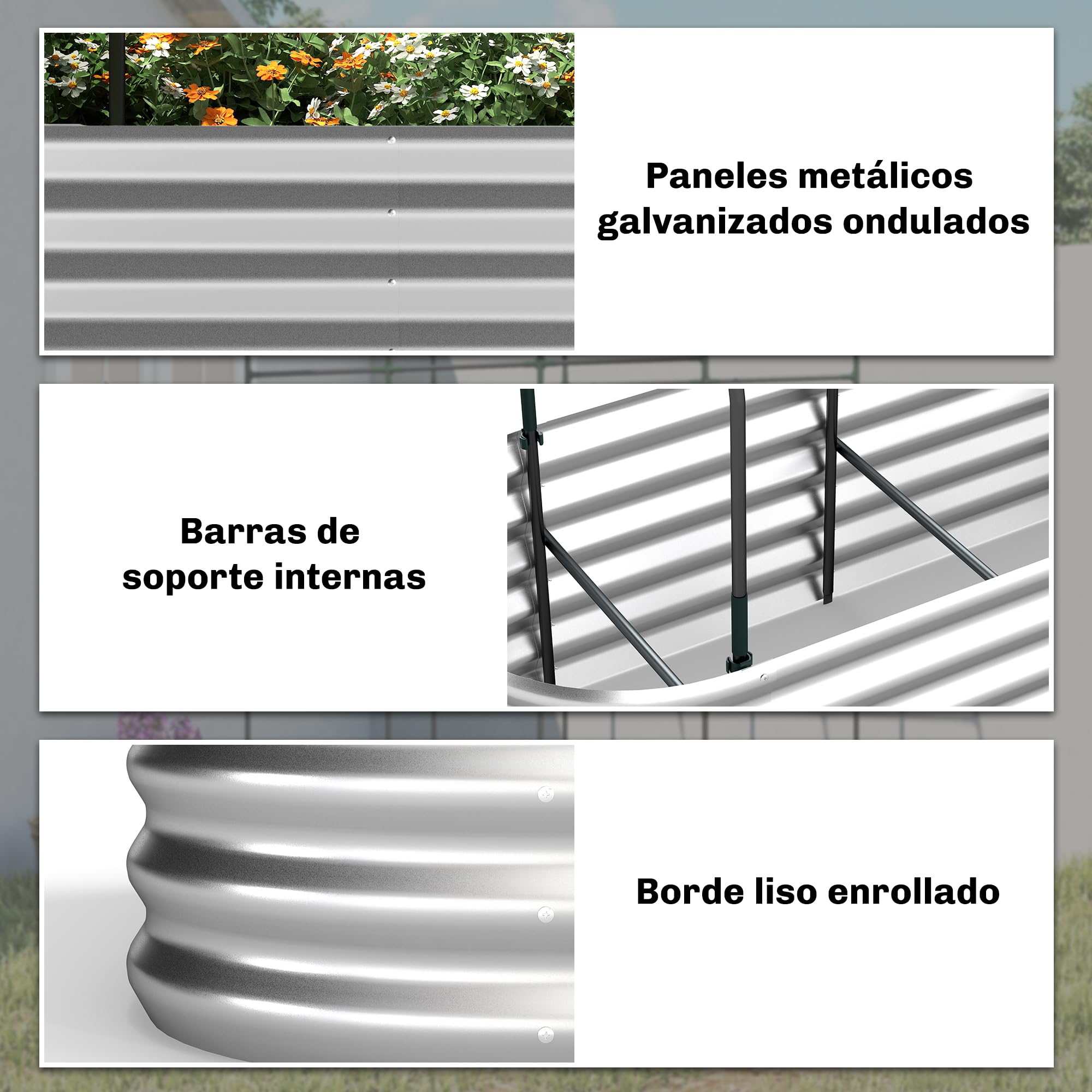 Outsunny Jardinera Exterior Grande con Cubierta de Invernadero y Malla, Huerto Urbano de Acero Galvanizado con Fondo Abierto, Resistente a la Intemperie, para Patio, Terraza, 200x60x103 cm, Plateado