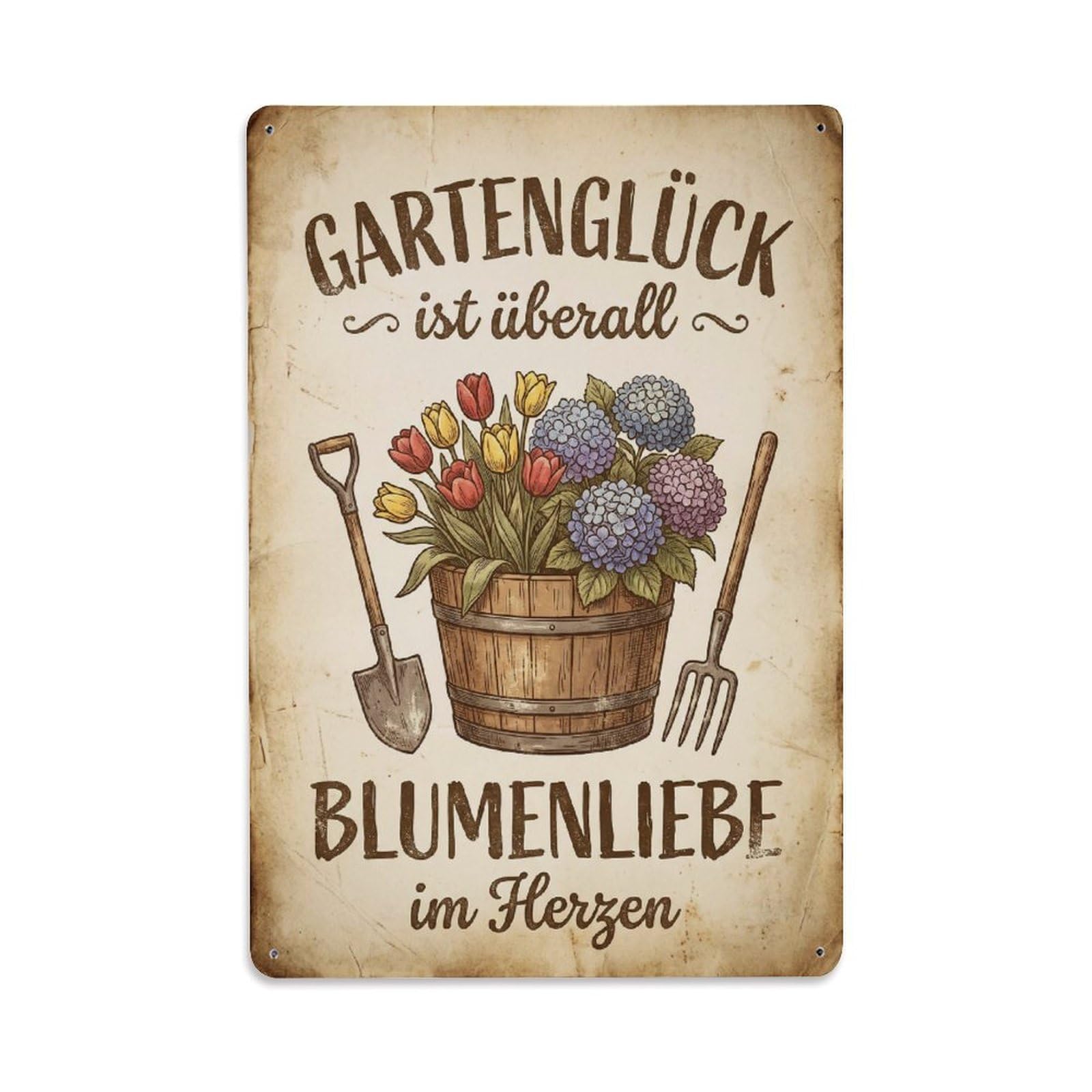 Vintage Funny Garden Happiness Everywhere Blooming Metal Tin Sign Plaque Wall Decor for Cafe, Club Bar, Office, Garden Metal Poster 8x12Inch