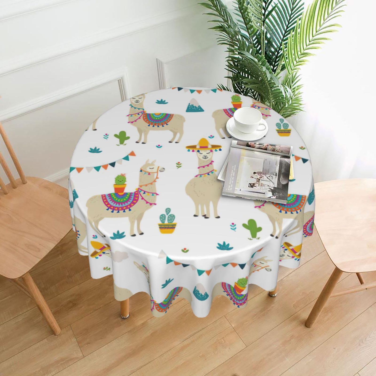 SDEGTHO Camel cactus Print Boho Round Tablecloth 60in Vintage Polyester Cover for Wedding Party Thanksgiving