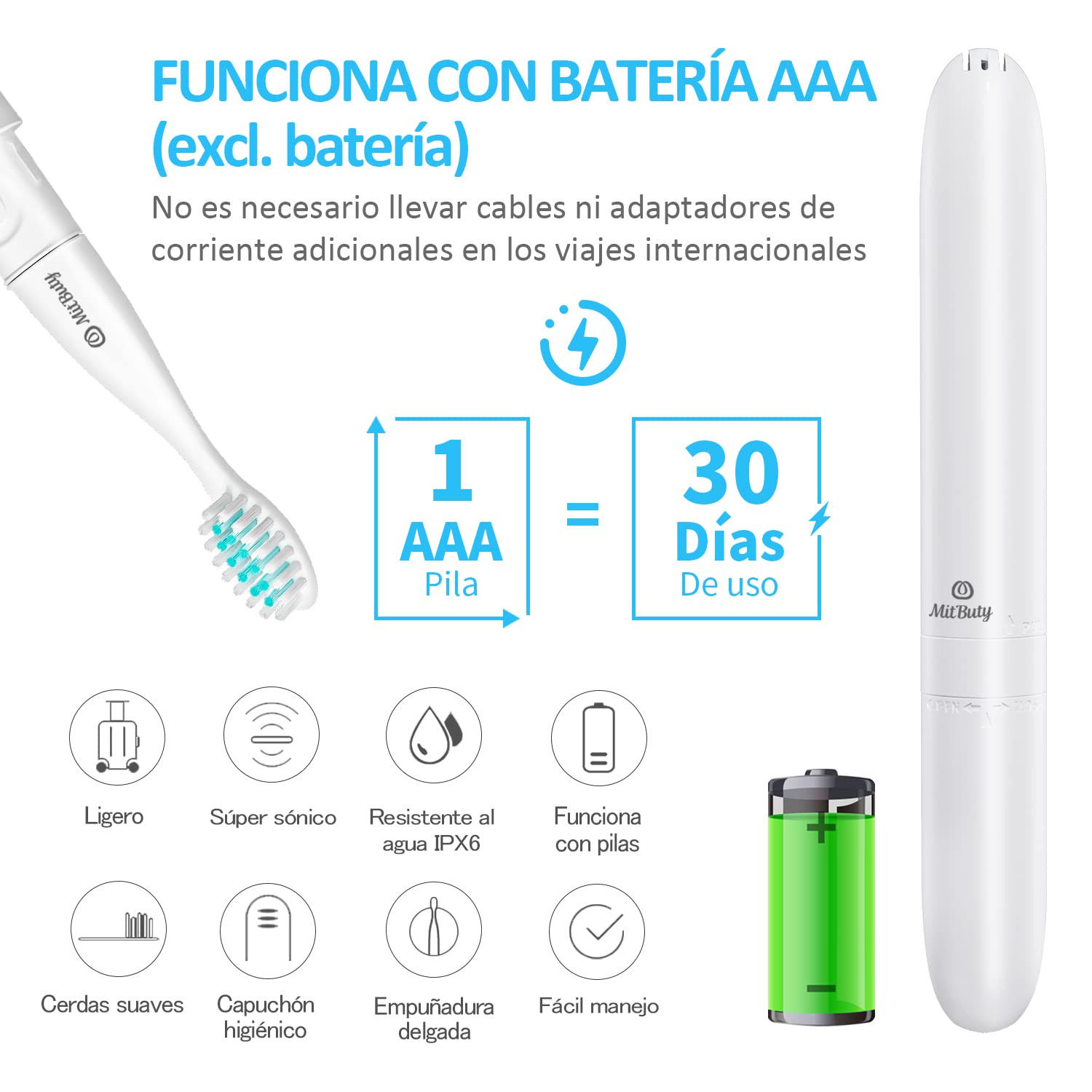 Cepillo de dientes eléctrico de viaje con 4 cabezales de repuesto, Cepillo de dientes eléctrico Sonic, resistente al agua, ideal para el cuidado bucal diario durante viajes de negocios y vacaciones