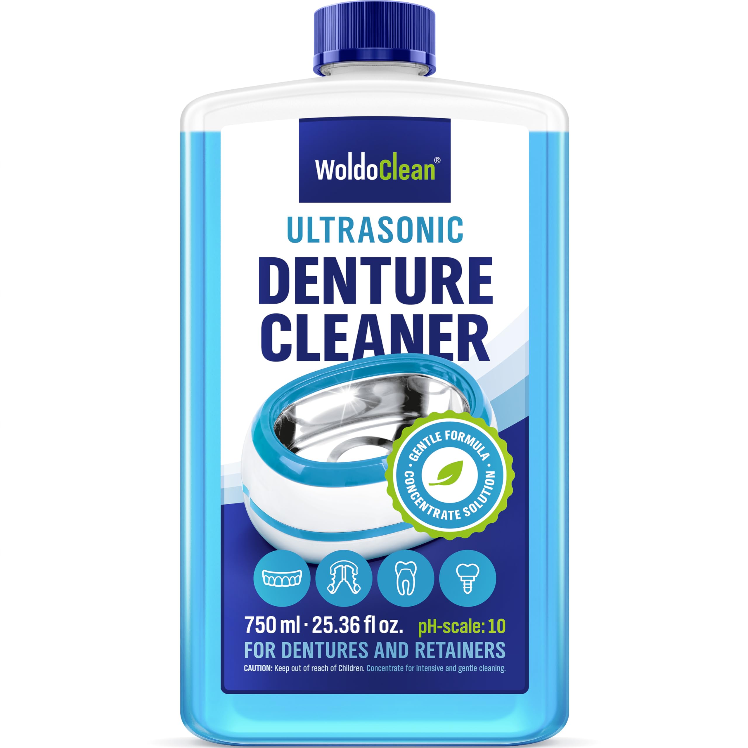 WoldoClean Dentalreiniger Ultraschallreiniger 750ml - Prothesenreiniger Konzentrat für Zahnersatz, Zahnschiene, Aligner & Knirschschiene (Chlorfrei)