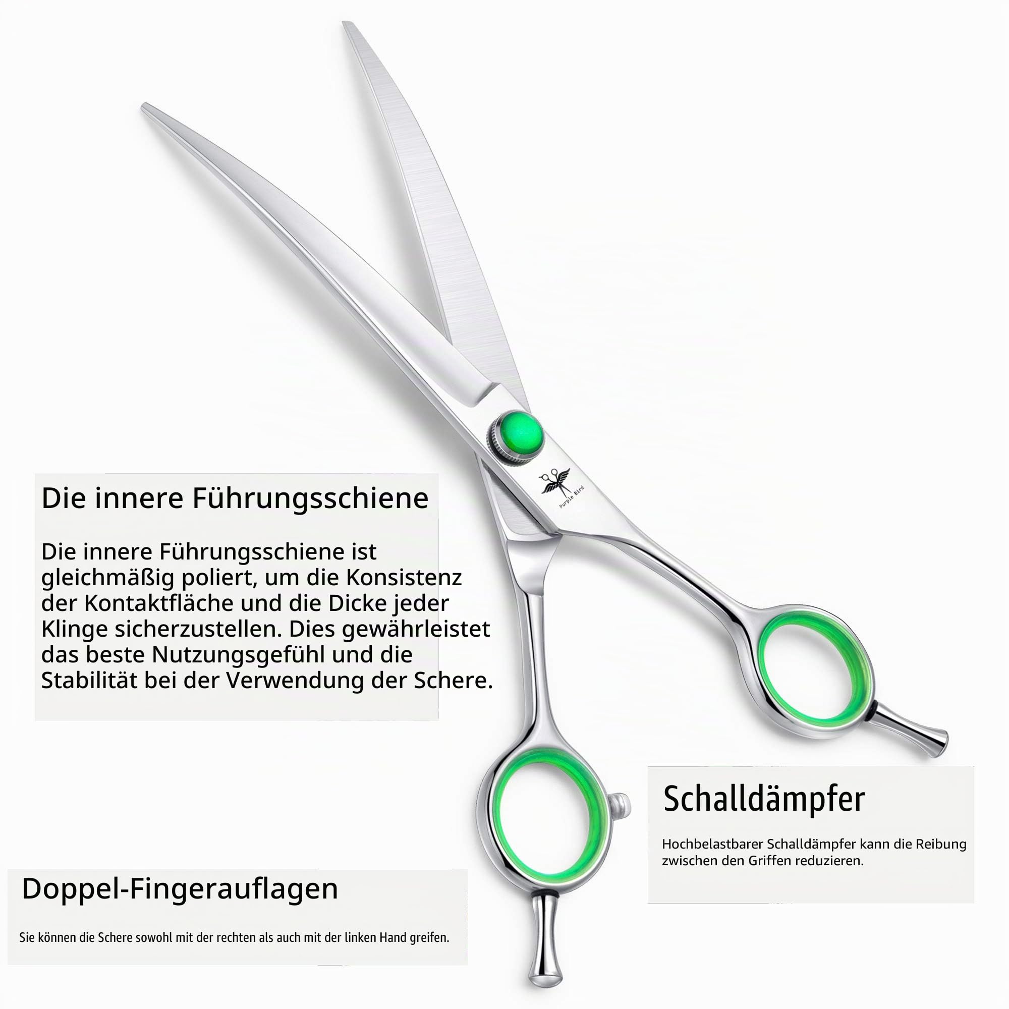 PURPLEBIRD Hundeschere Set 7 inch Gerade Gebogen Chunker 440C | 3 Scheren: Gerade, gebogen, Chunker 18 Zähne. Stumpfe Spitze. Für Hunde & Katzen. In Ledertasche, Salon & Zuhause.