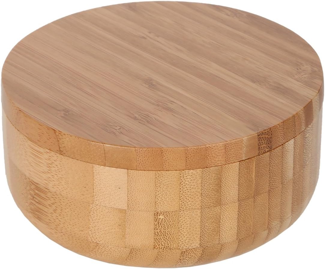 Lily's Home 2-in-1 Round Bamboo Container, Divided Spice Holder, Salt and Pepper Wooden Box with Magnetic Lock