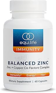 Equilife Balanced Zinc, 15 mg Zinc & Copper Co-Factor Complex Supplement with Vitamin C & Vitamin B6 for Daily Immunity and Wellness Support, Gluten Free, Vegan, Non GMO, 60 Capsules