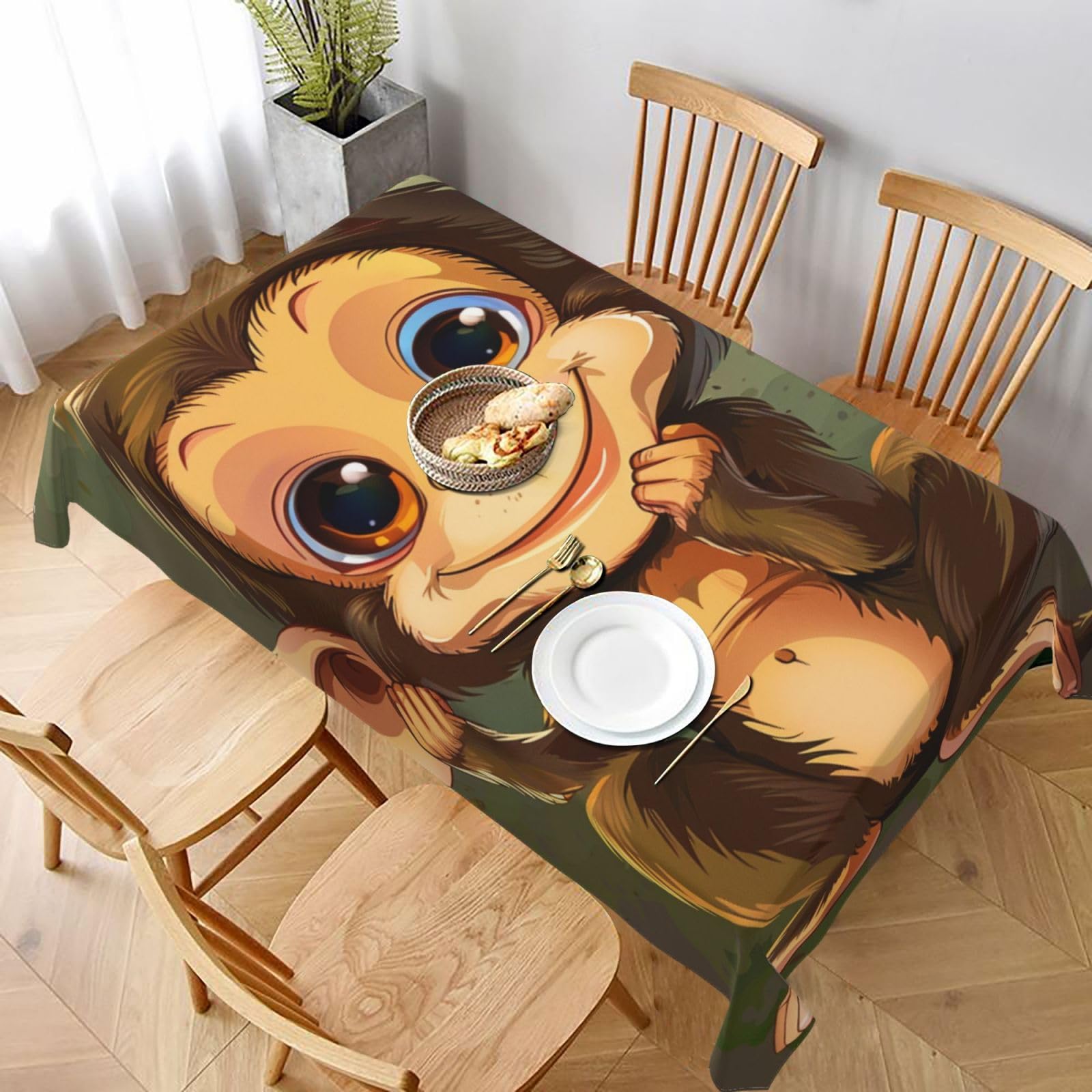 WPKJU Cute Monkey Printed Tablecloth 60x90 in Water Resistant Table Cover Washable Rectangle Table Cloth for Dining Tables