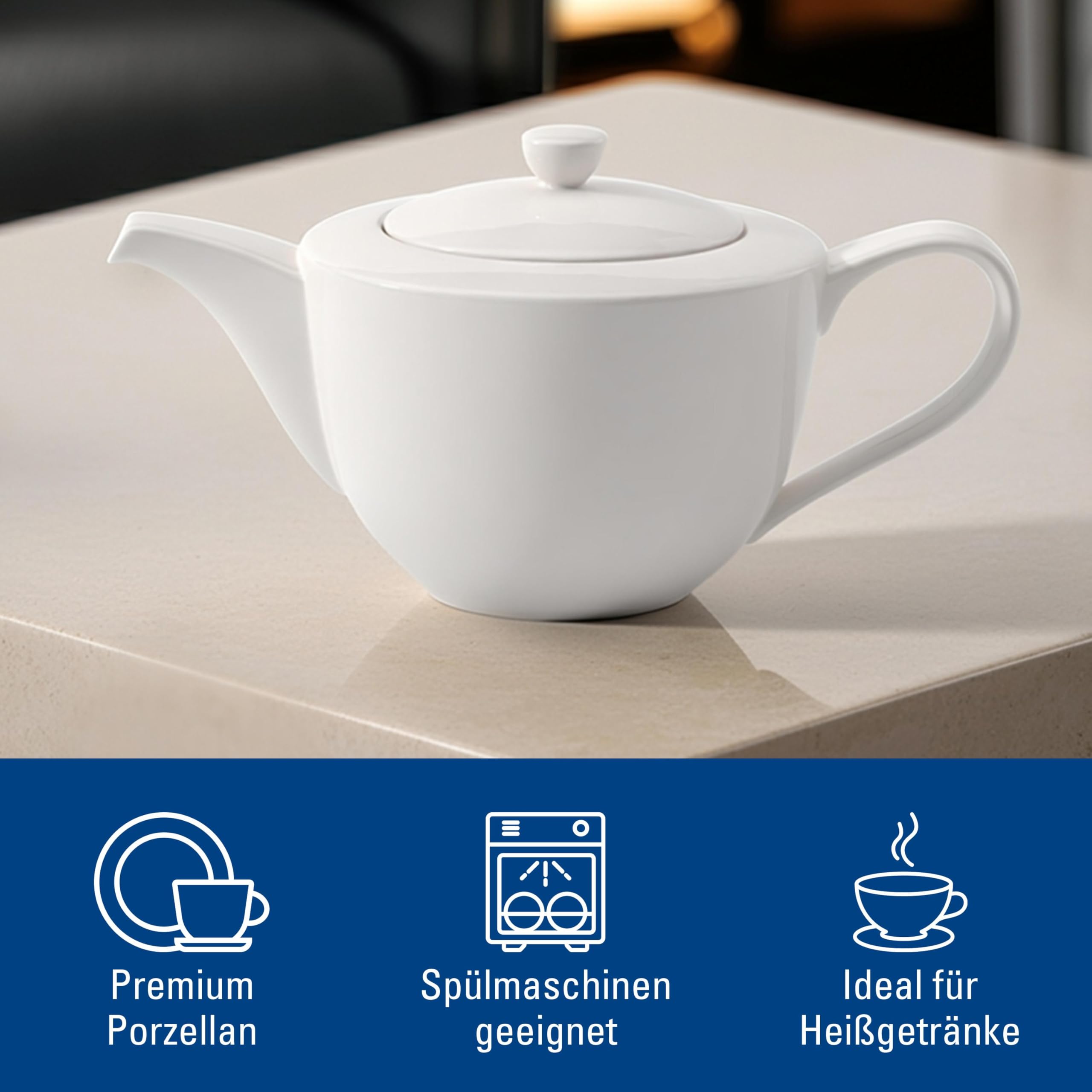 Villeroy & Boch - For Me Teekanne 1,2 Liter Weiß, Spülmaschinenfest, Mikrowellensicher, Kaffeekanne, Kanne mit Deckel, Porzellankanne, Premium Porzellan