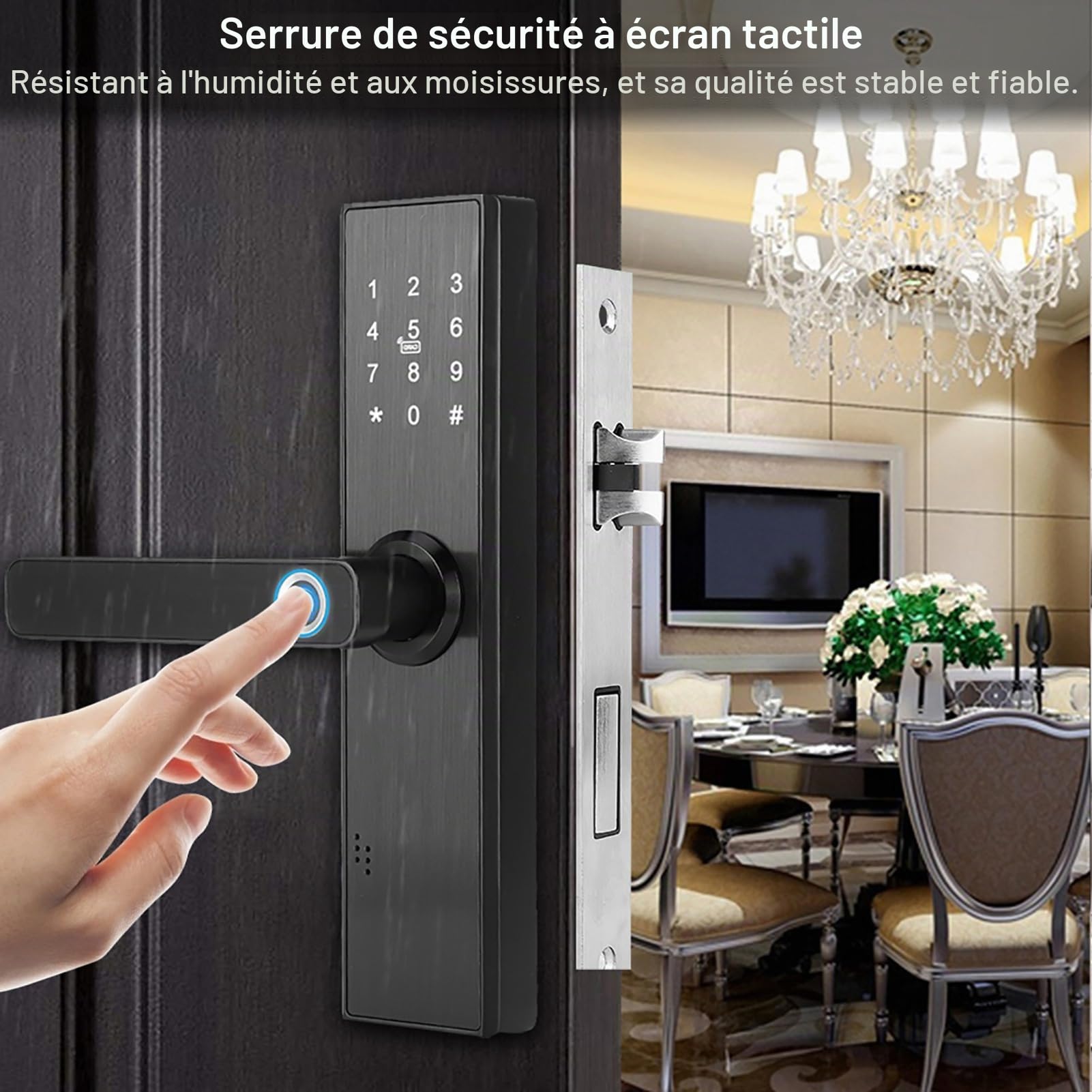 Serrure Intelligente Biometrique à Empreinte Digitale, Porte Electronique WiFi avec Ecran Tactile et Mot de Passe