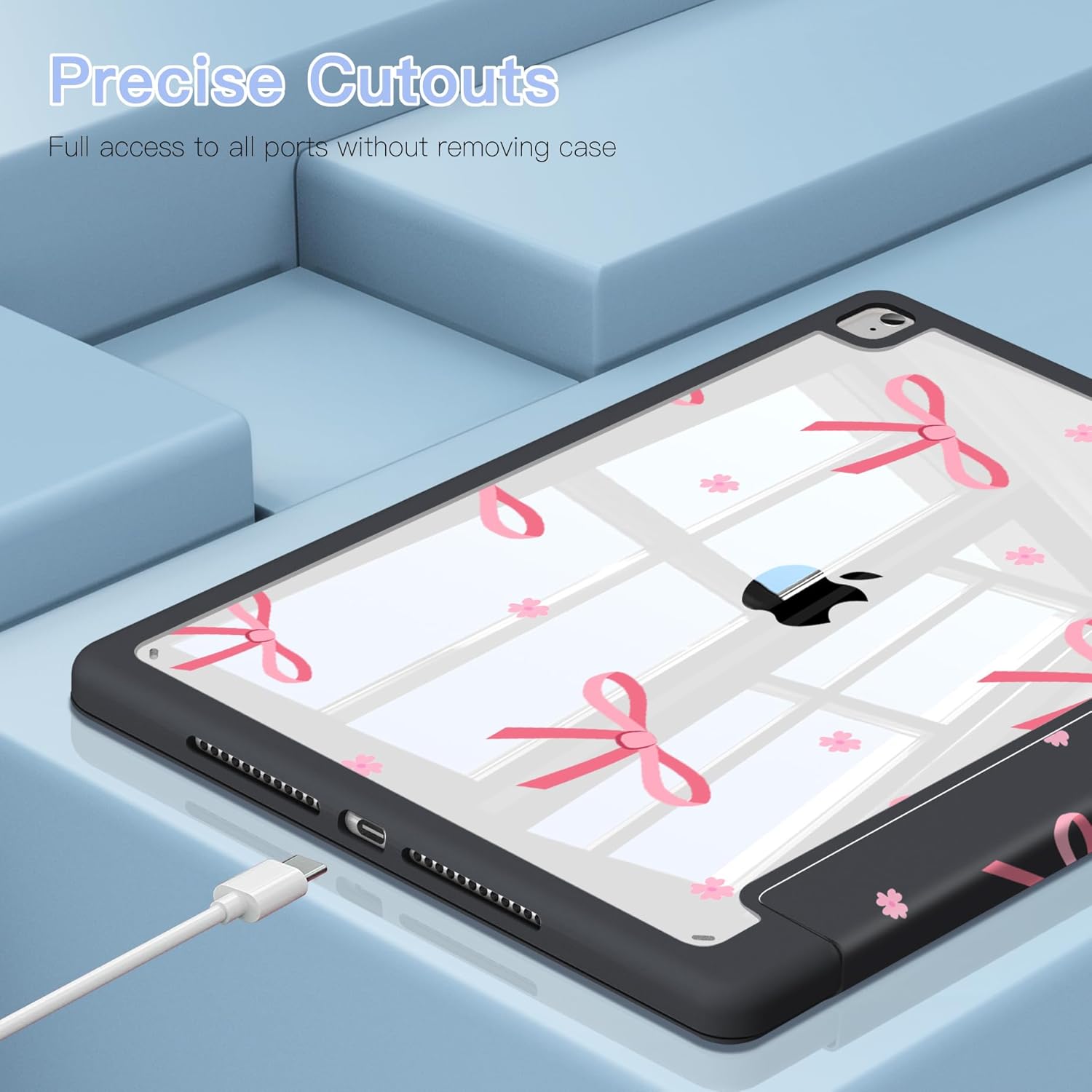 Teryeefi for iPad 10.2 case 2021 20202019 Release 7th 8th 9th Generation Built in Pencil Holder - Stand-Auto Wake/Sleep TPU & Hard Stand Clear Back Cover for 10.2 iPad (Black Bow)