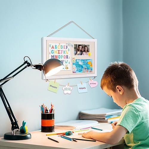 Miniatura 4 de Miratino Tablero de anuncios de corcho, 16 x 11 pulgadas, tableros de corcho de lino blanco para paredes con marco blanco, tablero de visión para