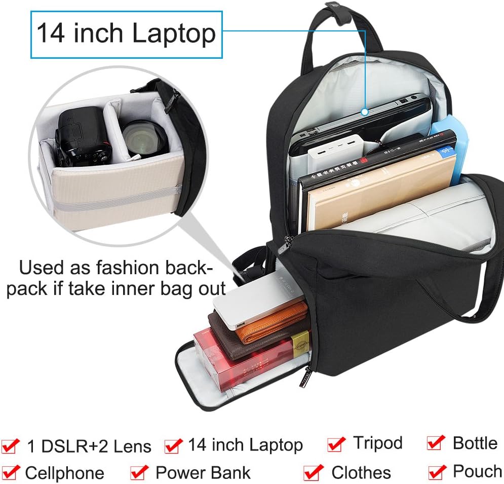 Nеw Arrіvаlѕ CADeN Camera Backpack for DSLR/SLR Waterproof w/USB Charging Port, Tripod Holder, Rain Cover, Anti Theft 14 Laptop Camera Bag, Compatible for Sony Canon Nikon Mirrorless Cameras and Accessories Black Tор Brаndѕ CADeN Camera Backpack for DSLR/SLR Waterproof w/USB Charging Port, Tripod Holder, Rain Cover, Anti Theft 14 Laptop Camera Bag, Compatible for Sony Canon Nikon Mirrorless Cameras and Accessories Black