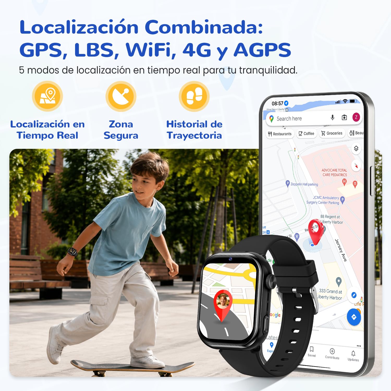 4G Reloj Inteligente Niño con GPS y Llamadas, Doble Cámara, Linterna, Negro