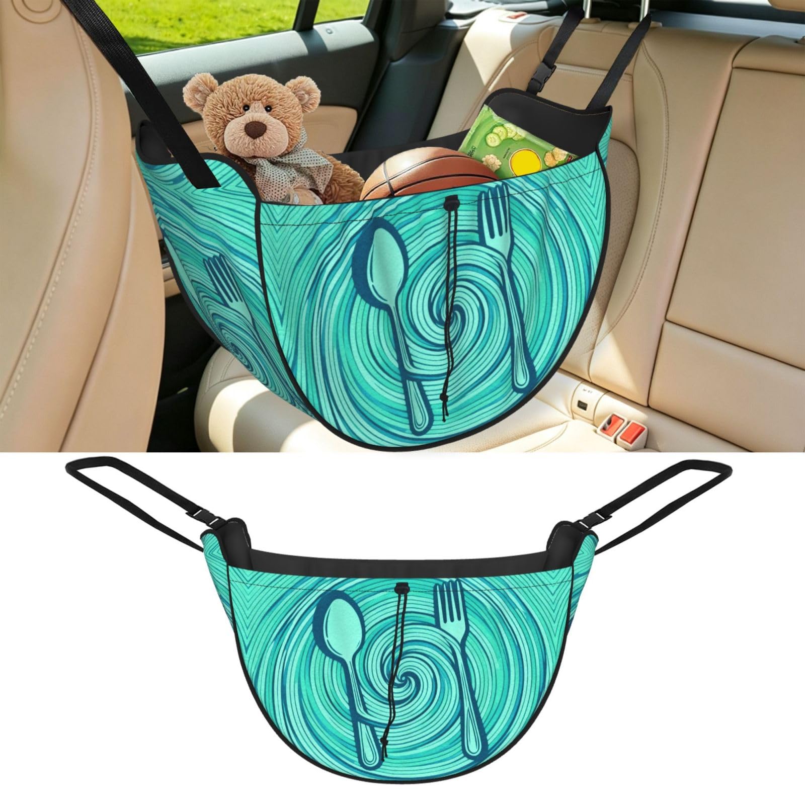 Cntdbu Black Spiral Kitchen Swirl Car Seat Organizer-Backseat Storage Bag For Travel