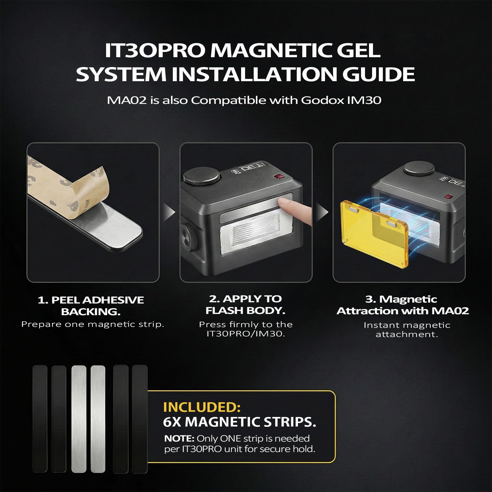 Godox MA02 magnetyczny zestaw mocujący do iT32 (kompatybilny również z iT30Pro z metalowymi płytkami), dyfuzor, filtry kolorów CTO/CTB, kreatywne akcesoria Flash