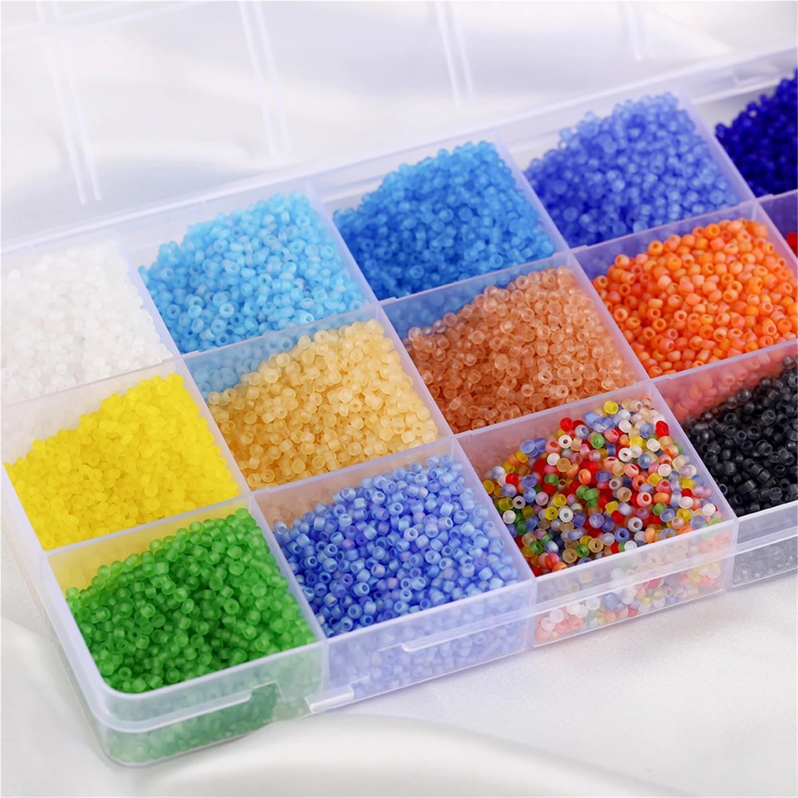 Perlen-Sets zur Schmuckherstellung in 10–24 Farben, 2/3 mm, bunte Glasperlen for Mädchen, Armbänder, Halsketten, DIY-Set Perlen für Armbänder(24grids-2mm 01)