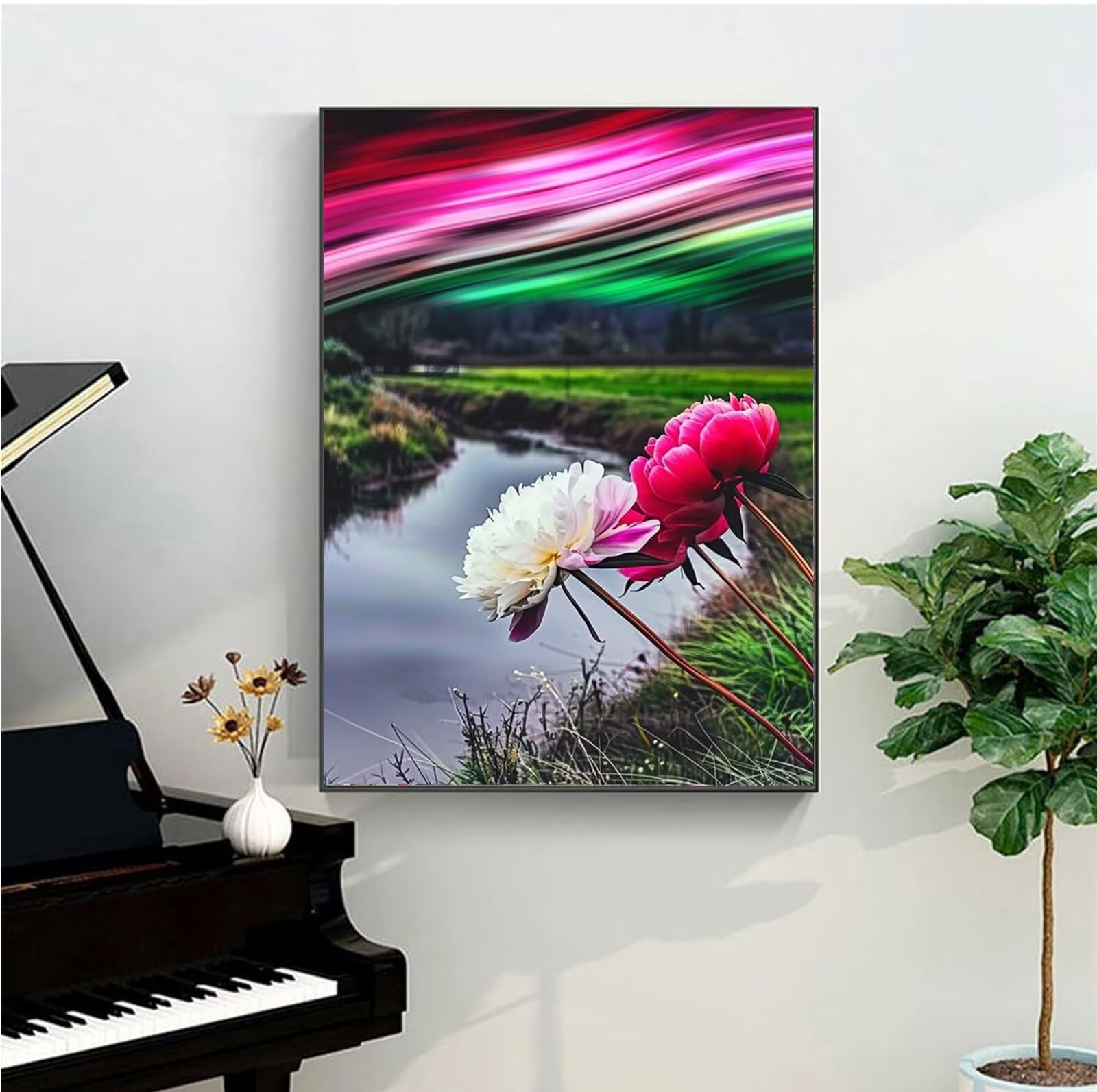 Peepezo DIY Malen nach Zahlen Erwachsene Pfingstrosen Erwachsene Malen nach Zahlen Kits auf Leinwand Garten Malen nach Zahlen Kunsthandwerk Geschenk für Home Wall Deco 60x80cm (mit Rahmen)