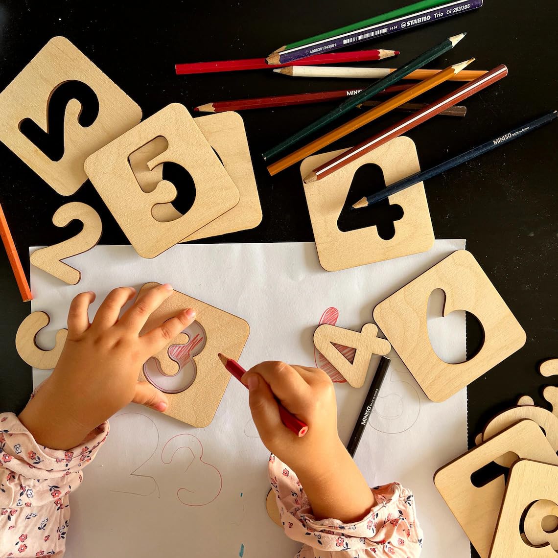 Curious BUtton Montessori Stencil Movable Wooden Numbers Set and Homeschool Math Wooden Toys, Preschool Math Training, Montessori Inspired Educational Toys (B0D6KBMKF9) Amazon Price History, Amazon Price Tracker