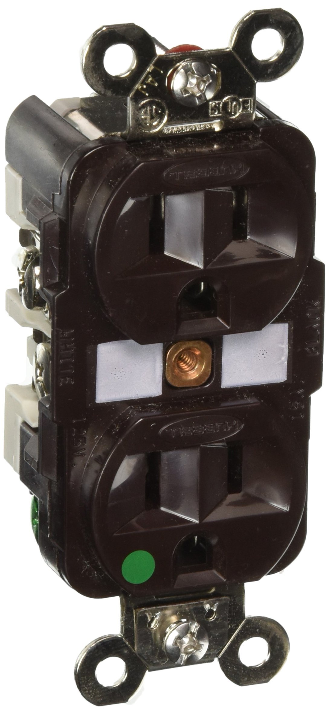 Hubbell HBL8200 HBL Hospital Grade Extra Heavy Duty Duplex Receptacle, 15 amp, 125 V, 2-Pole, 3-Wire Grounding, 5-15 R, Brown