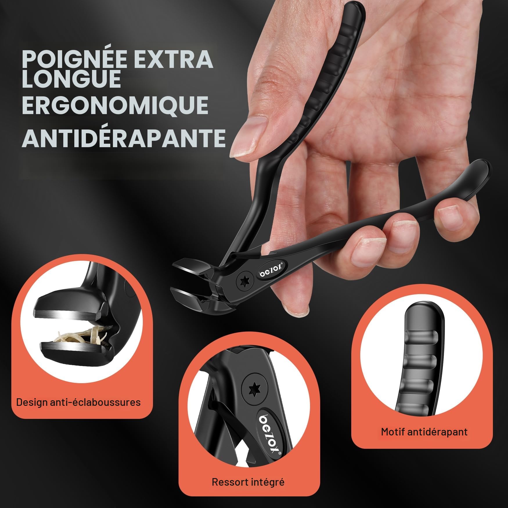 BEZOX ergonomique pour personnes âgées - Coupe-ongles à long manche avec récupérateur - Coupe-ongles d'orteils pour ongles épais - Coupe-ongles de précision