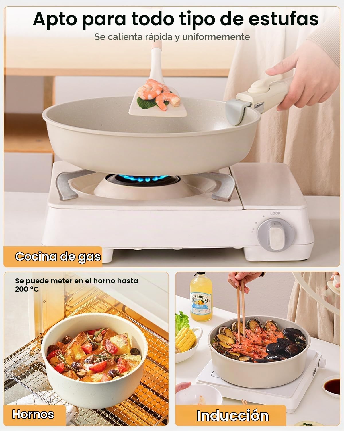 Kixolo Juego de 19 Ollas, Bateria de Cocina Y Sartenes Induccion, Sarten Ceramica Con Tapas, 2 Mango Desmontable, Antiadherentes, Sin Ptfe Y Pfoa, Sartenes Ceramica Para Todas Las Cocinas