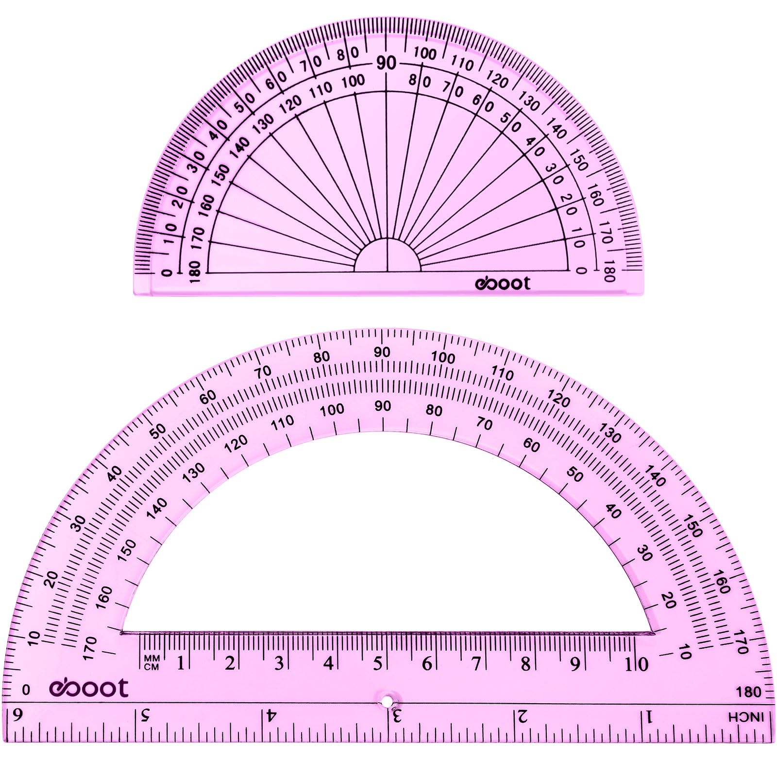 EBOOT Plastic Protractor 180 Degrees, 4 Inch and 6 Inch, Clear, 2 Pieces(Pink) โ image 1