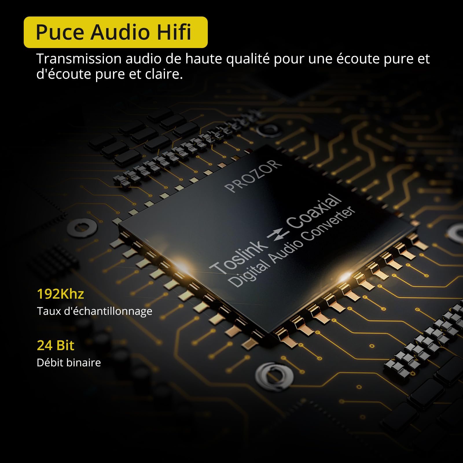 PROZOR Convertisseur Numérique Coaxial à Optique SPDIF Toslink Audio DTS Dolby AC3 192KHz