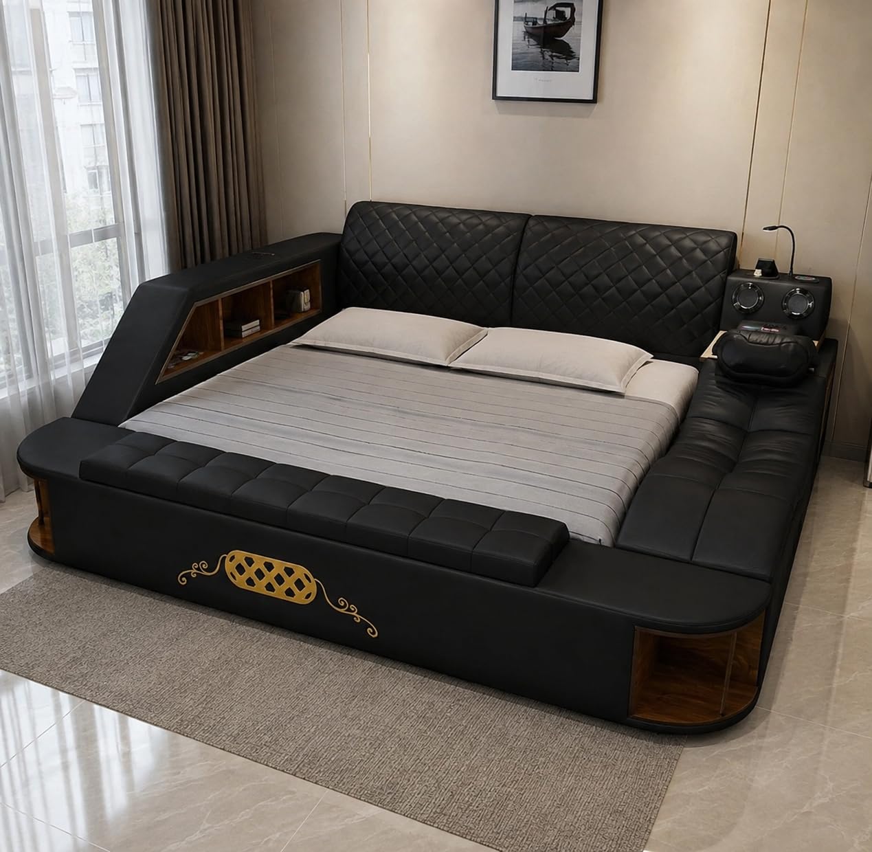 SK Furmiture & Decorators King Size Multifunctional Smart Bed with Storage for Home & Living Room-image-38