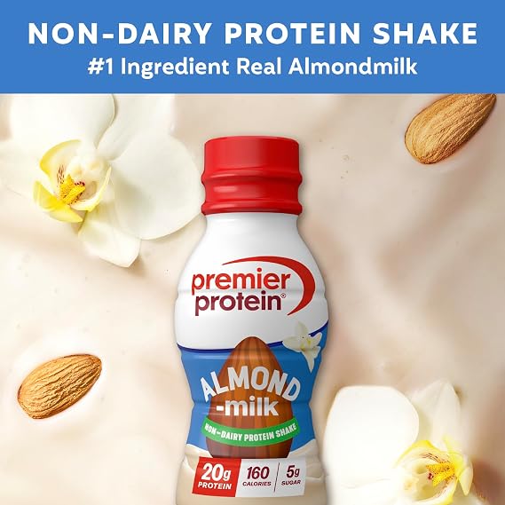 Premier Protein Non-Dairy Almondmilk Protein Shake, 20g, Vanilla, 12 Pack