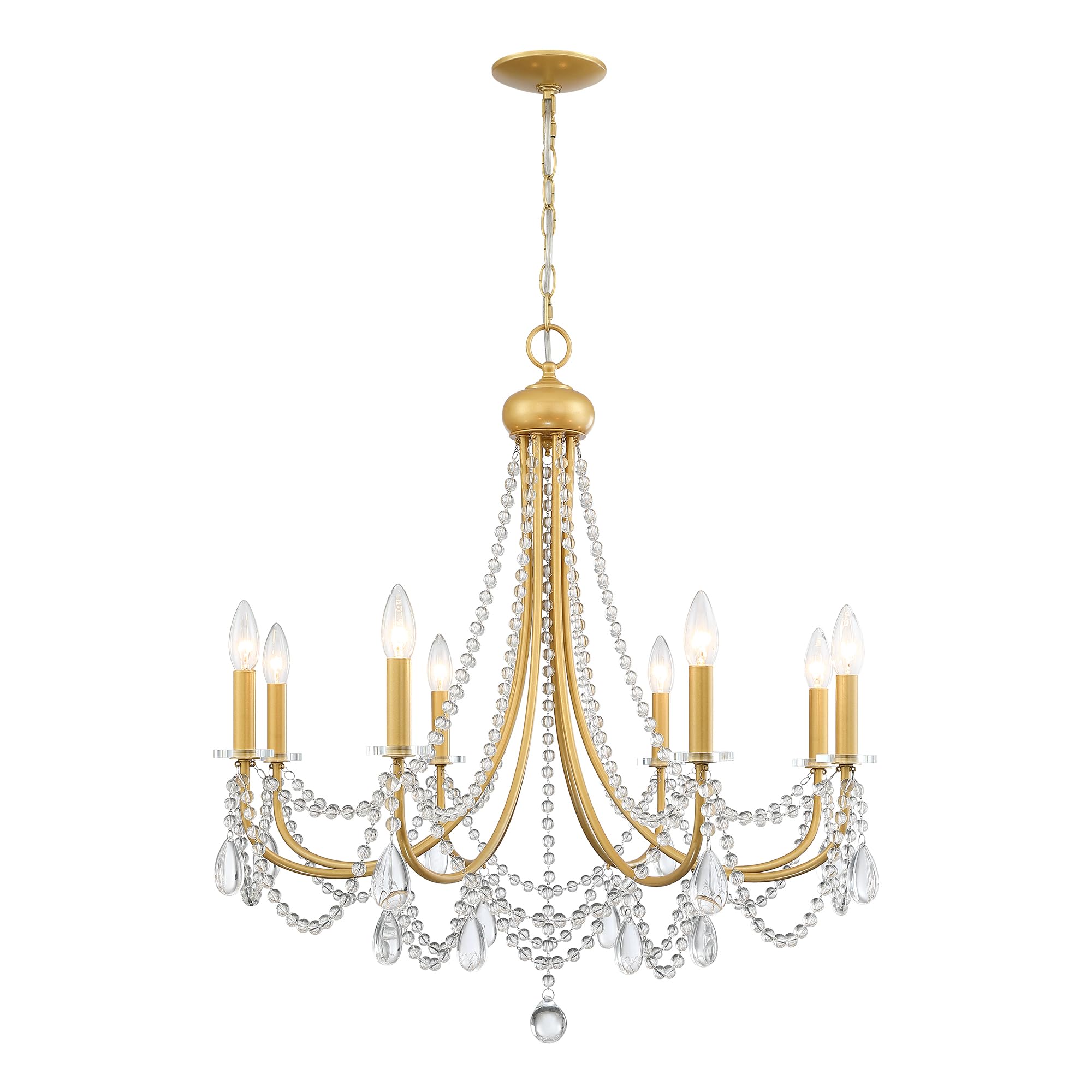 Modern Crystal Chandeliers, 8 Lights Gold Farmhouse Chandelier, Vintage Candle Type Adjustable Hanging Pendant Lighting Over The Table