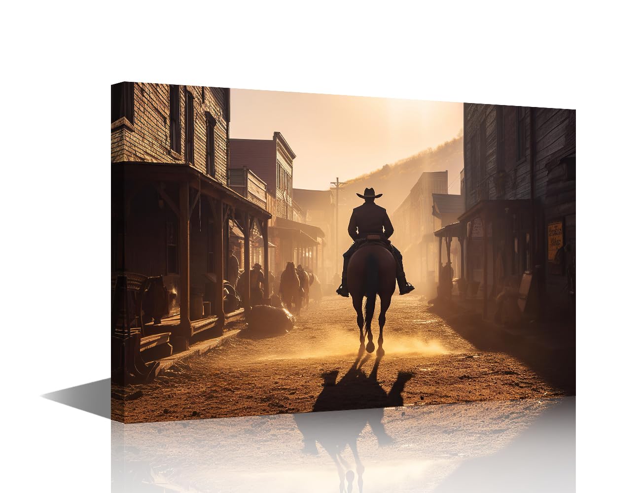 1 Panels Large Wall Art Cowboy Riding on a Horse, Wild West Town Pictures Print on Canvas for Home Wall Decoration, Stretched Framed Gallery-Wrapped Ready to Hang, 36" Wx24 H