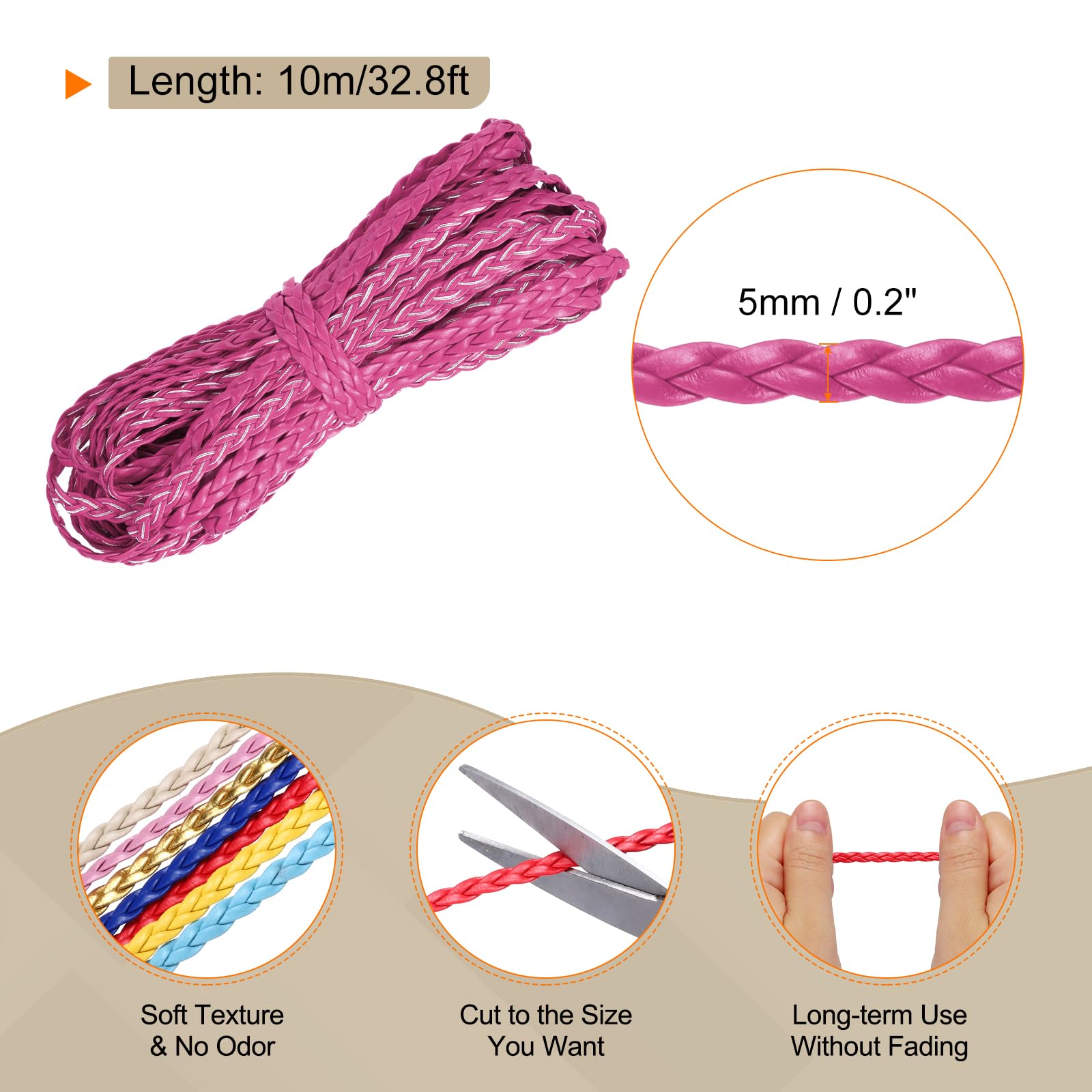 Rebower Flat Braided Leather Cord 5mm Braided Cording 10m Rose Red Leather Craft Strip for Jewelry Making Necklaces - Image 2