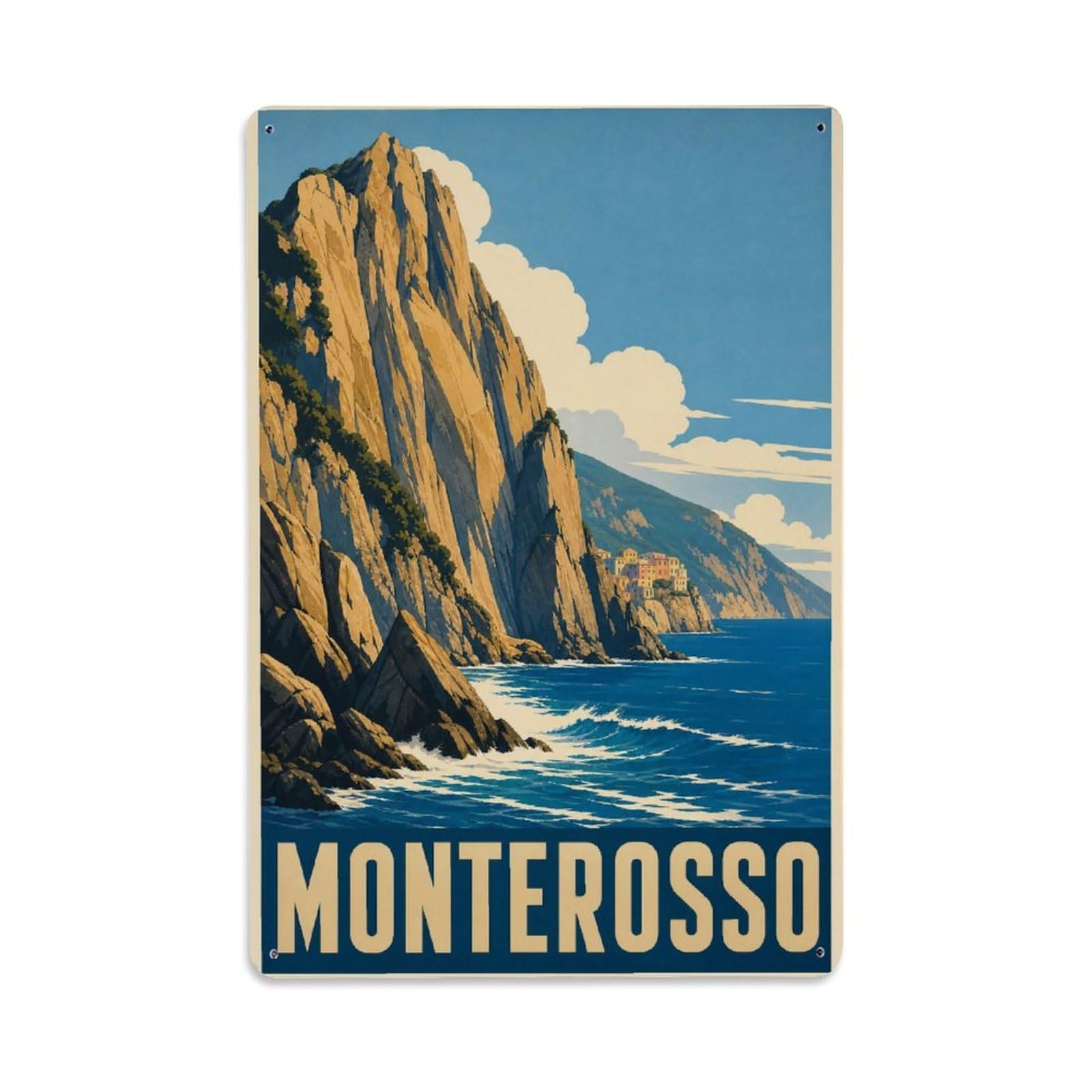 Huiyhb 8X12inch(20X30cm) Vintage Travel Monterosso Cliffs Coastal Rock Formation Italy Metal Tin Sign