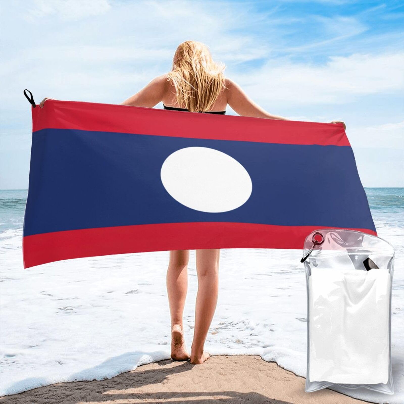AYYQWE Flag Of Laos Print Lightweight Towel For Men Women Travel Beach Camping Hiking Yoga Swimming Sports